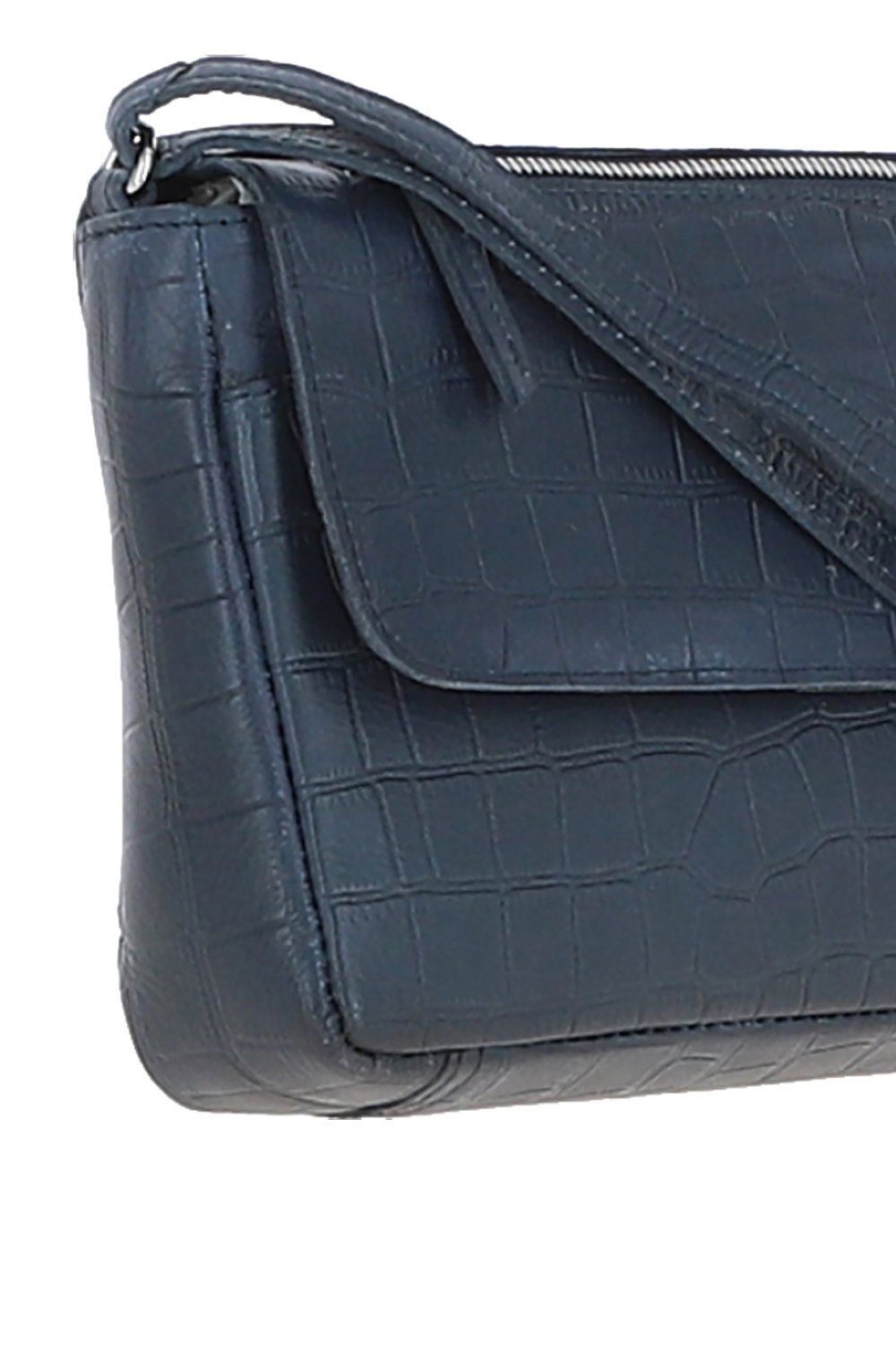 Navy Ashwood Leather Navy 'Valentina' Flap Over Croc Print Real Leather Shoulder Bag, Image 2 of 5