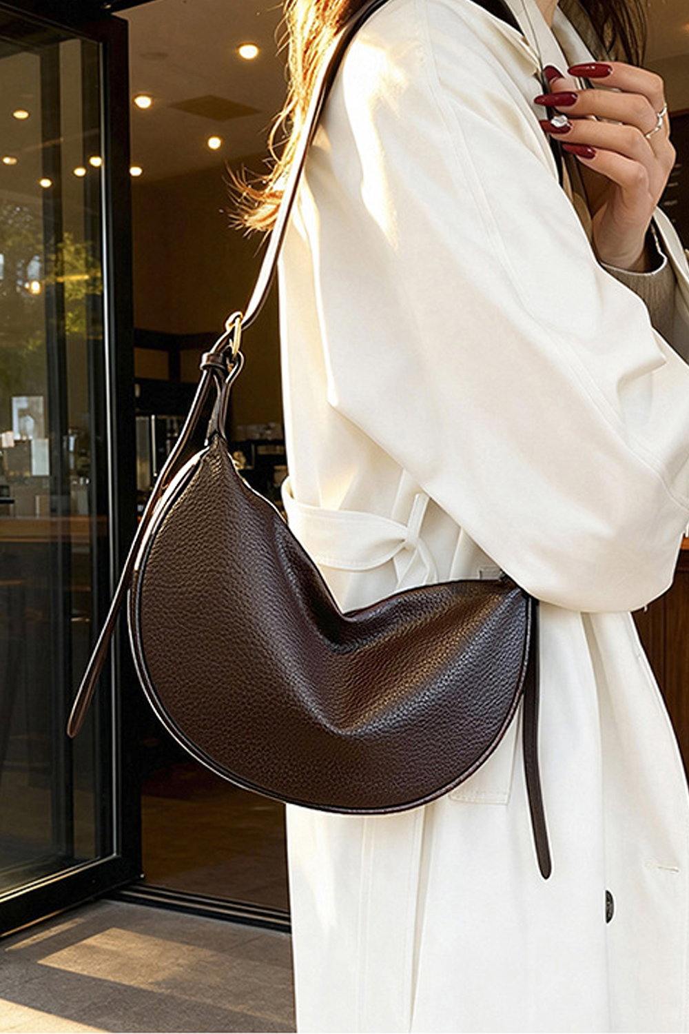 Brown 'Kacie' Crescent Shape Shoulder Bag With Crossbody Strap, Image 1 of 1