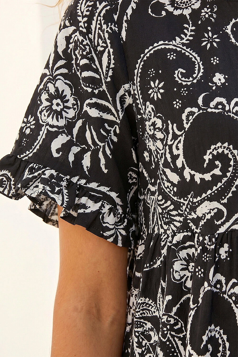 Black Paisley Floral Tiered Smock Dress, Image 5 of 4