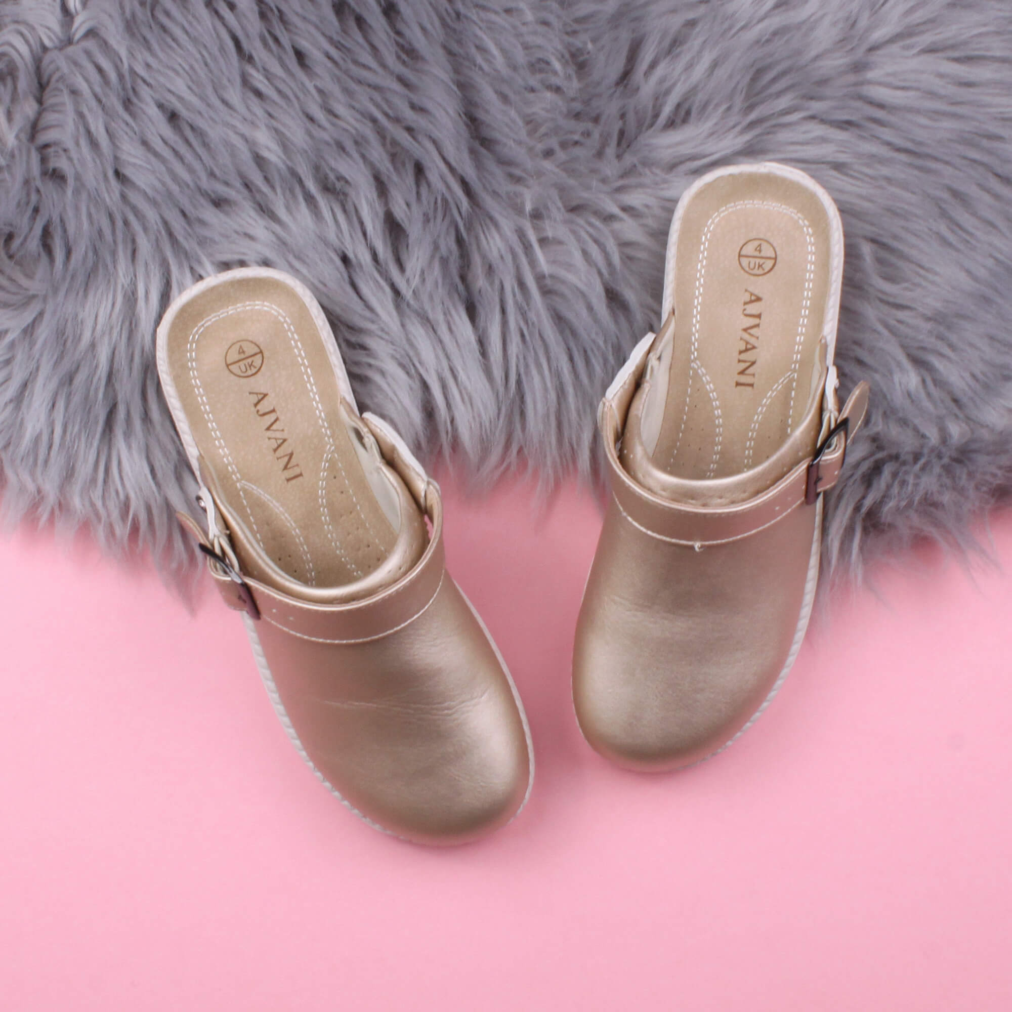 Gold AJVANI Gold Low Wedge Slingback Clogs Mules, Image 4 of 6