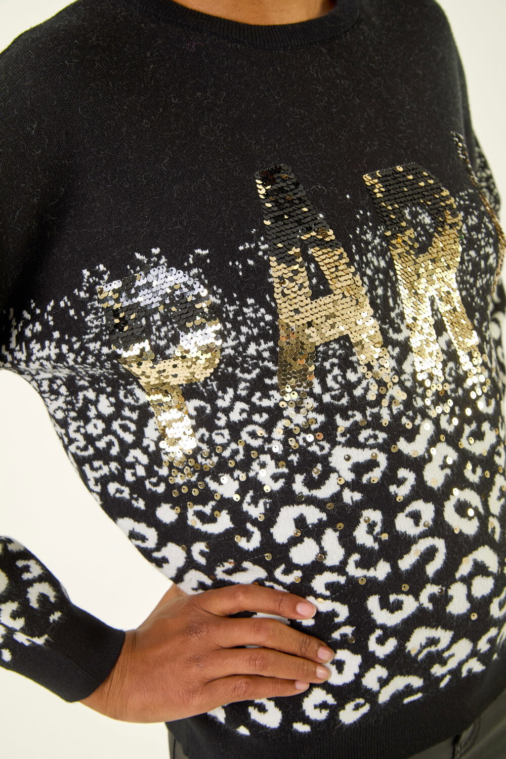Black Paris Sequin Animal Knit Jumper, Image 6 of 5