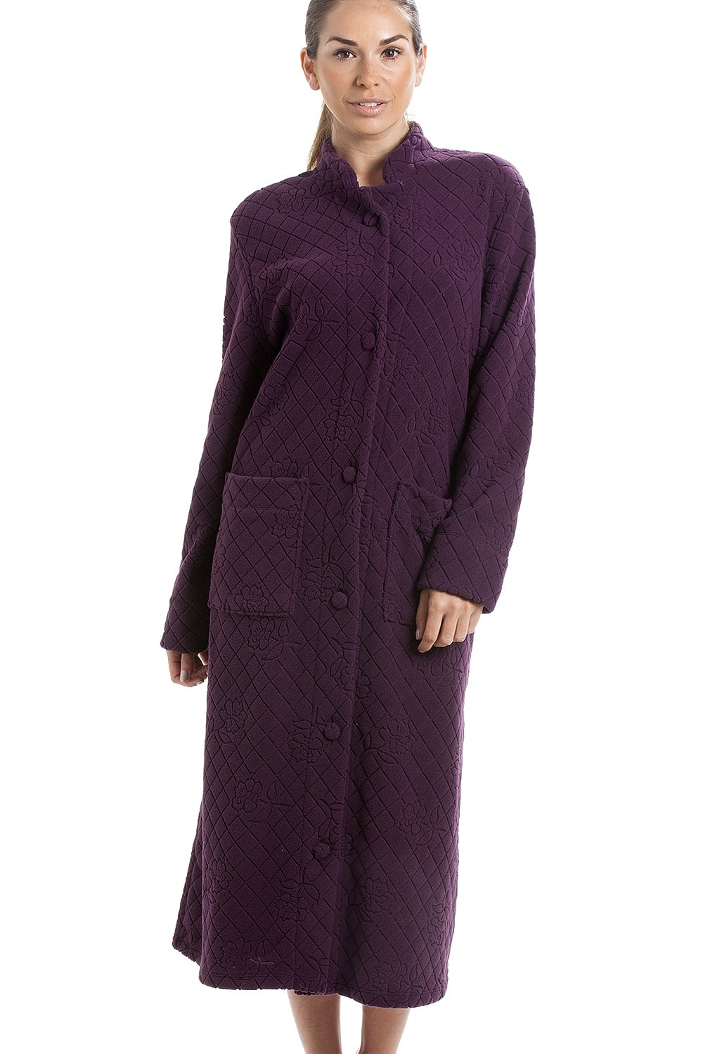 Purple Soft Fleece Floral Button Up Housecoat, Image 1 of 5