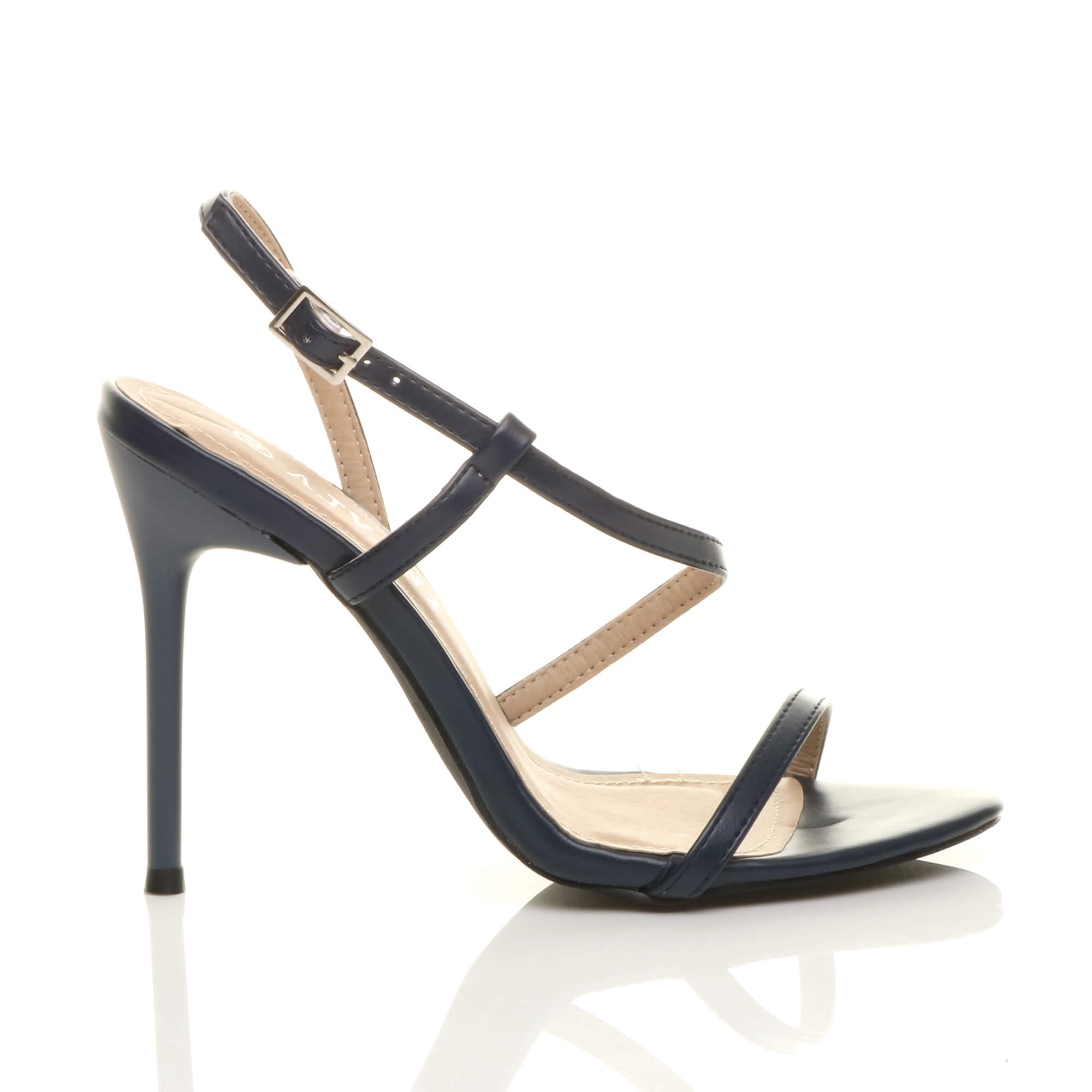 Navy Blue AJVANI Navy Blue Party Barely There Strappy High Heels, Image 2 of 6
