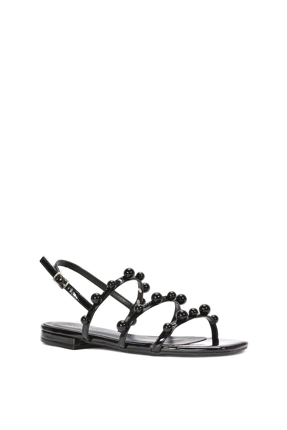 Black 'Pamela' Flat Strappy Sandals with Beaded Detail, Image 2 of 5