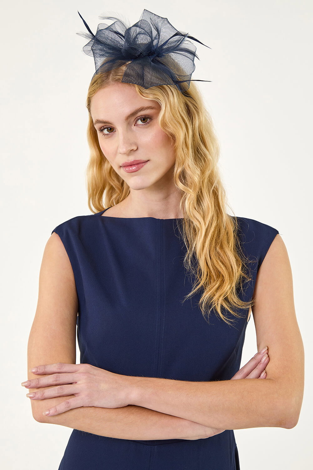 Navy  Large Floral Fascinator, Image 5 of 5