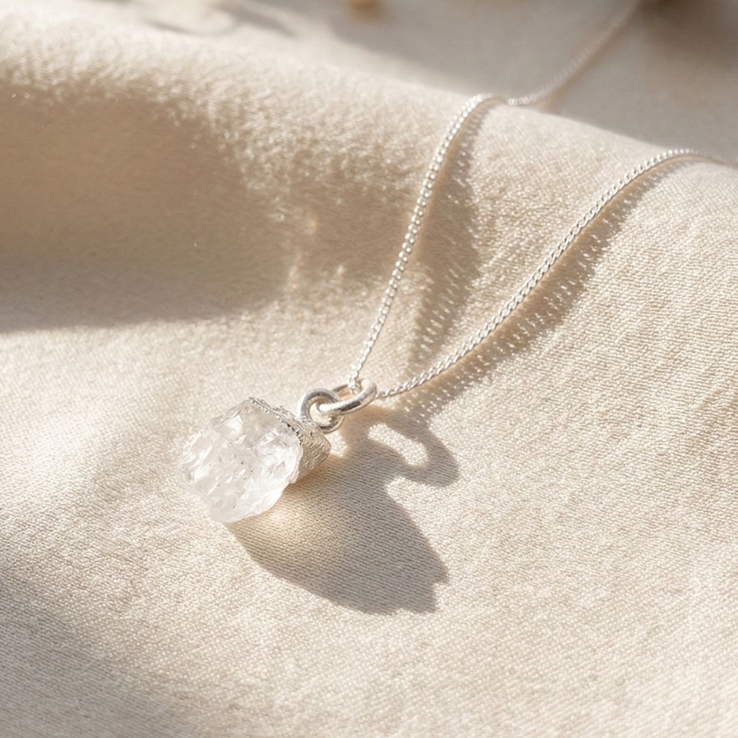 Silver Raw Moonstone Sterling Silver June Birthstone Necklace, Image 1 of 5
