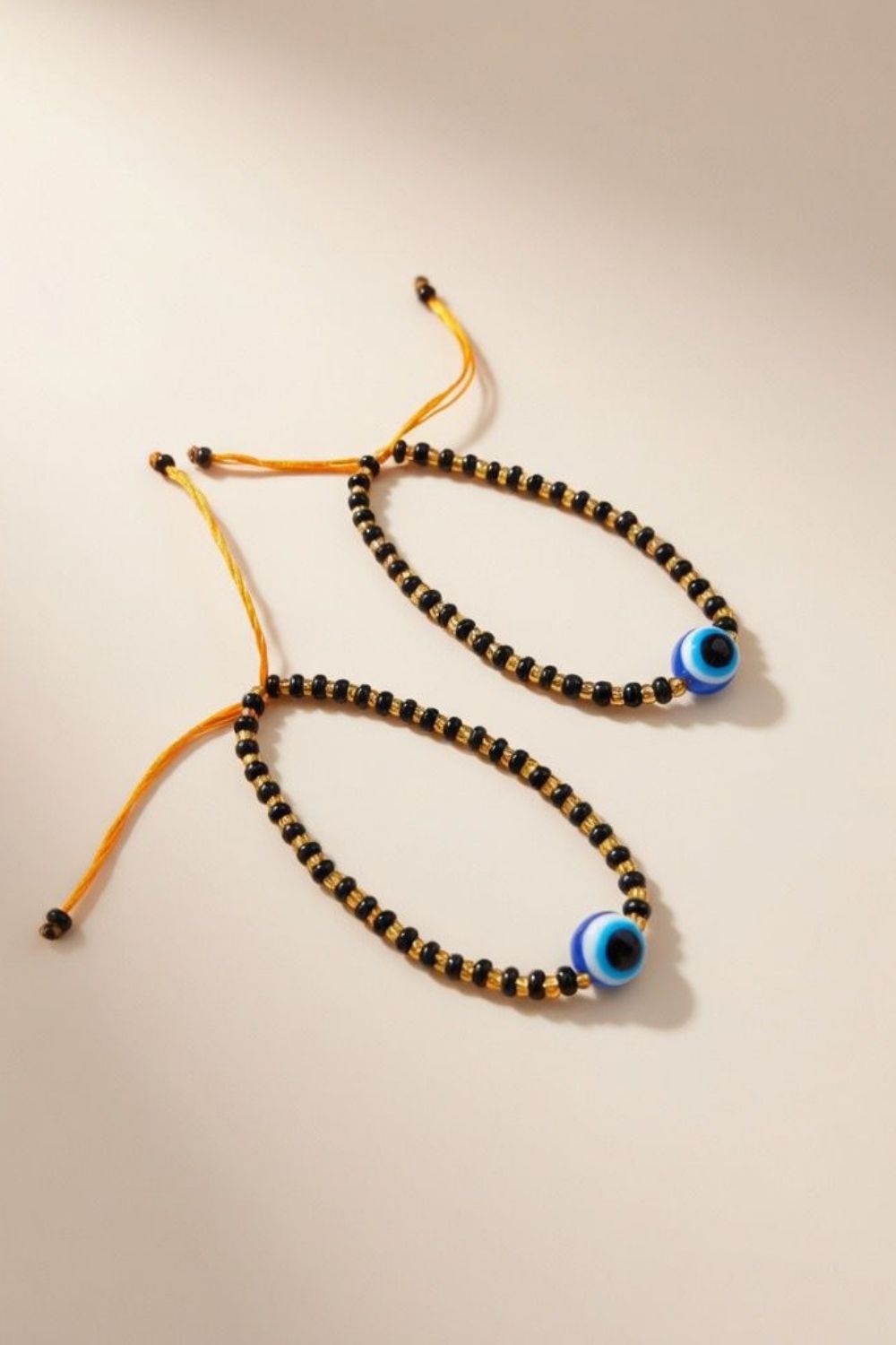 Black 1 Pcs Adjustable Evil Eye Gold Black Beads Nazaria Bracelet For Kids And New Borns