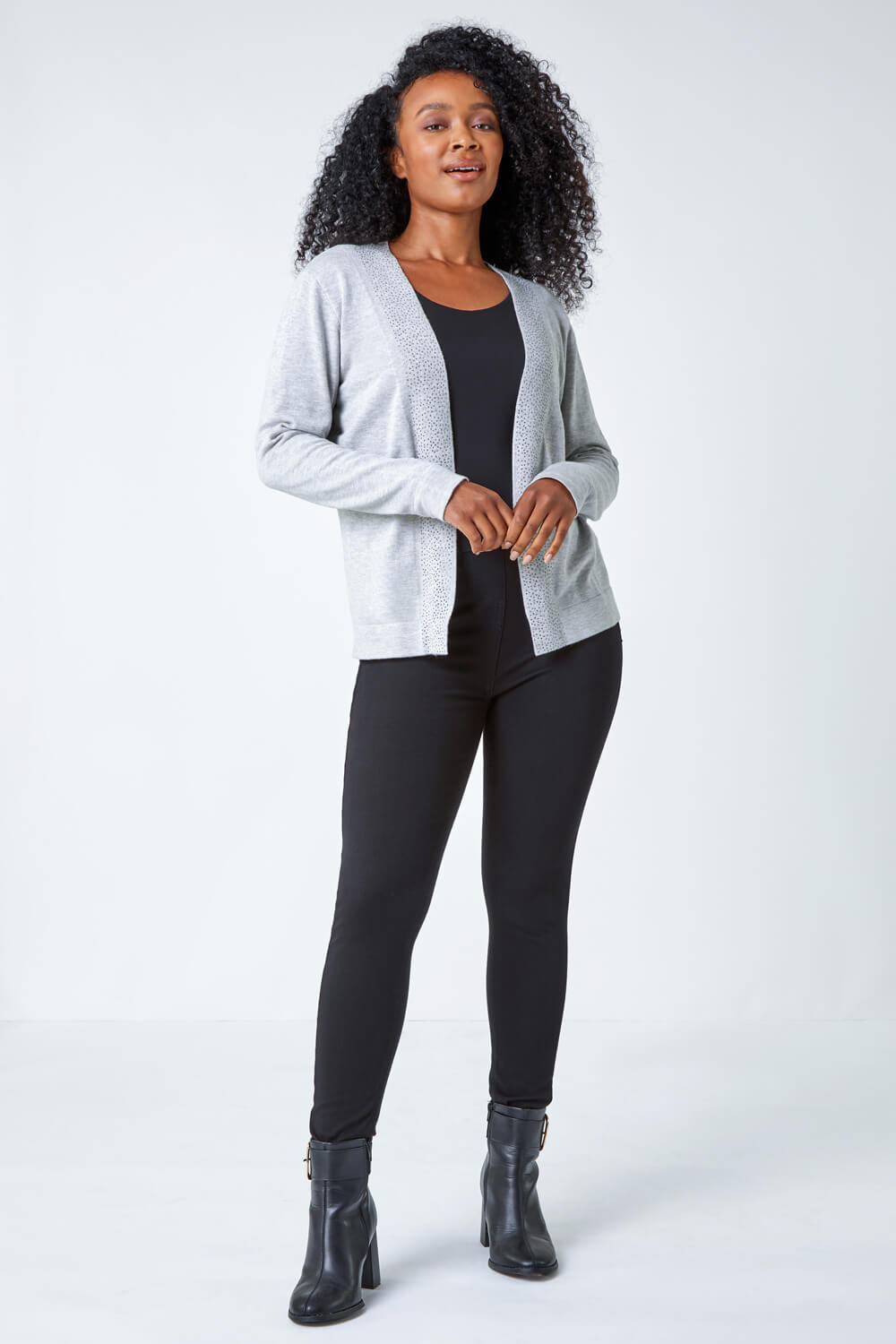 Grey Petite Diamante Embellished Cardigan, Image 5 of 5