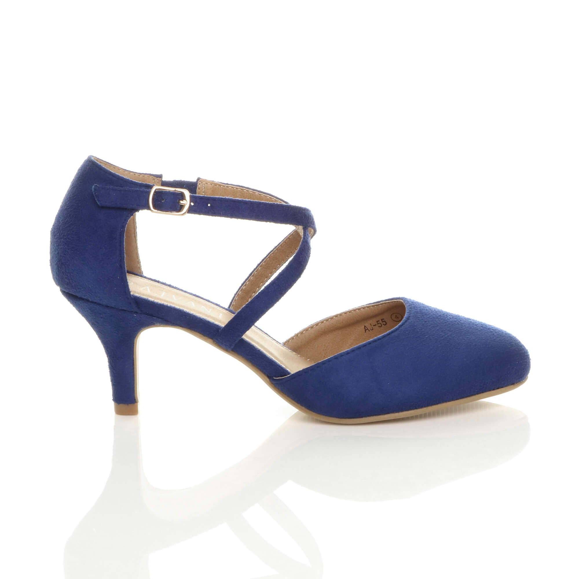 Royal Blue AJVANI Royal Blue Mid Heel Crossed Straps Court Shoes, Image 2 of 6