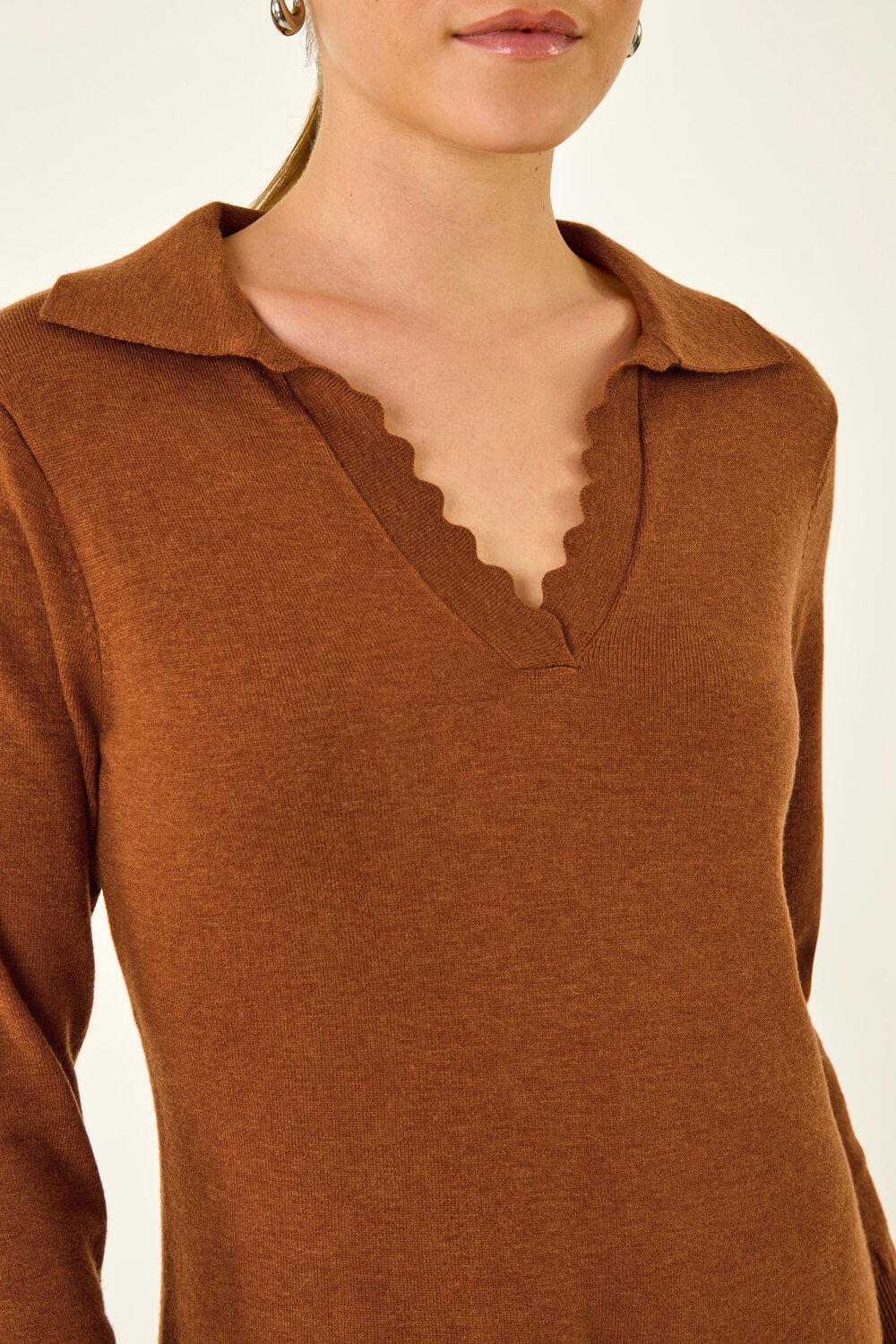 Copper Scallop Detail Knitted Midi Dress, Image 7 of 7