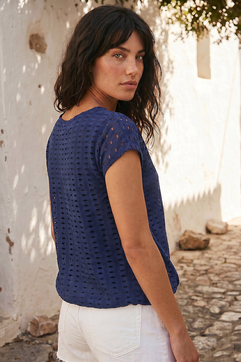 Navy Cut Out Detail Stretch Top, Image 3 of 4