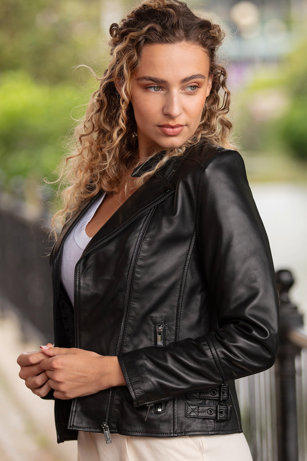 Black 'Giada' Leather Fashion Biker Jacket