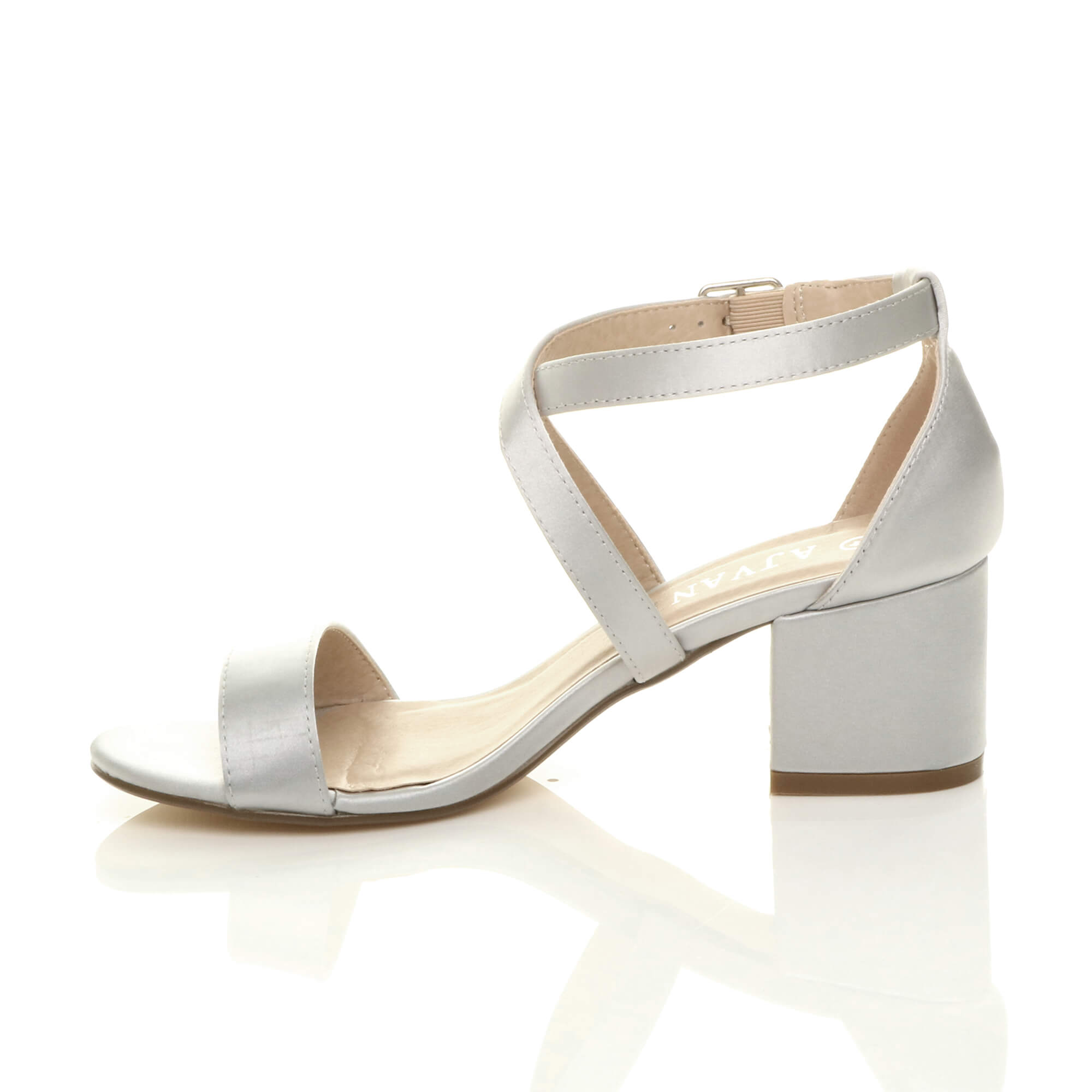 Silver AJVANI Silver Mid Block Heel Crossed Straps Sandals, Image 3 of 6