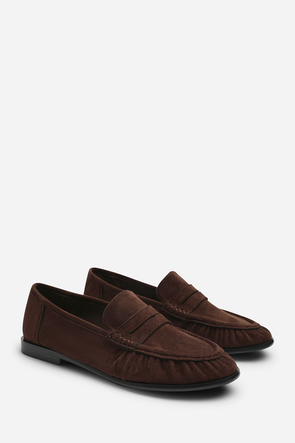 Dark Brown Charleigh Ruched Detail Flat Penny Loafers, Image 4 of 7