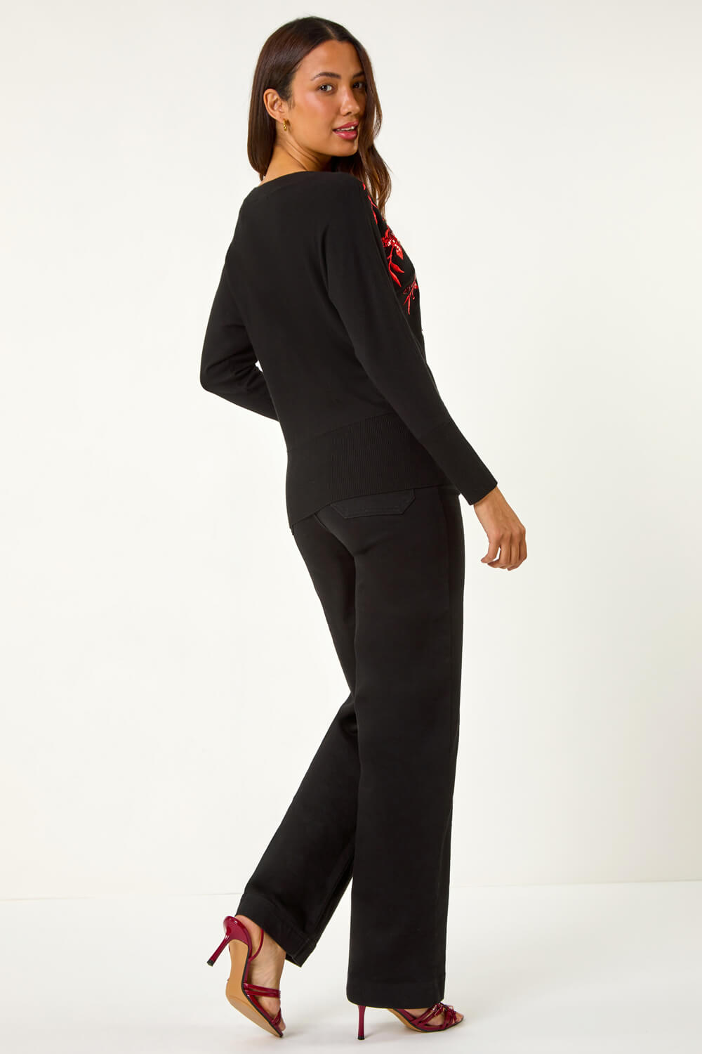 Black Sparkly Floral Knitted Jumper, Image 4 of 5