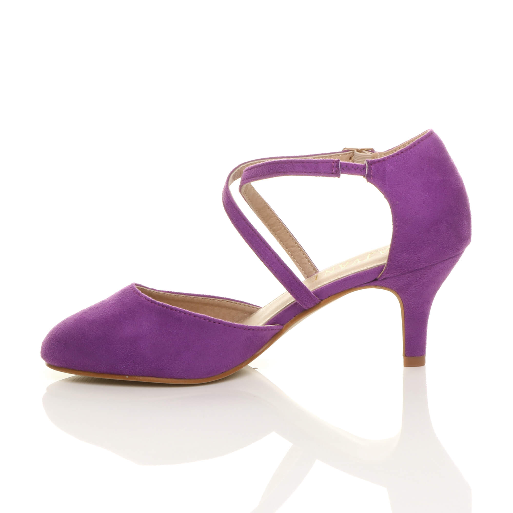 Purple AJVANI Purple Mid Heel Crossed Straps Court Shoes, Image 3 of 6