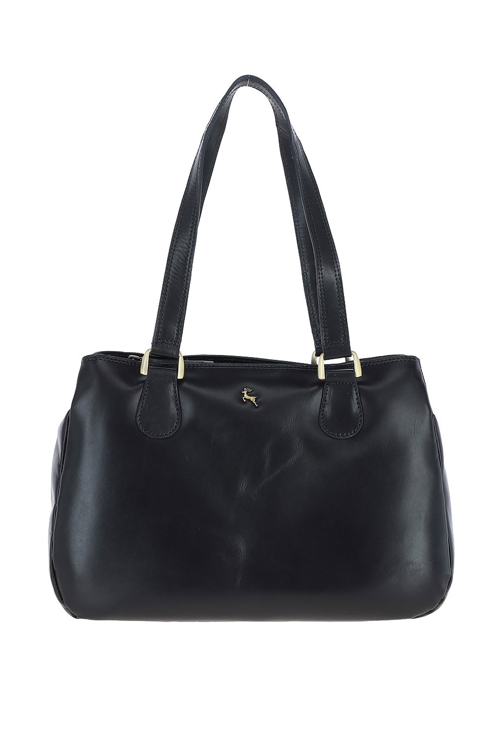 Navy Vegetable Tanned Three Section Real Leather Shoulder Bag, Image 1 of 3