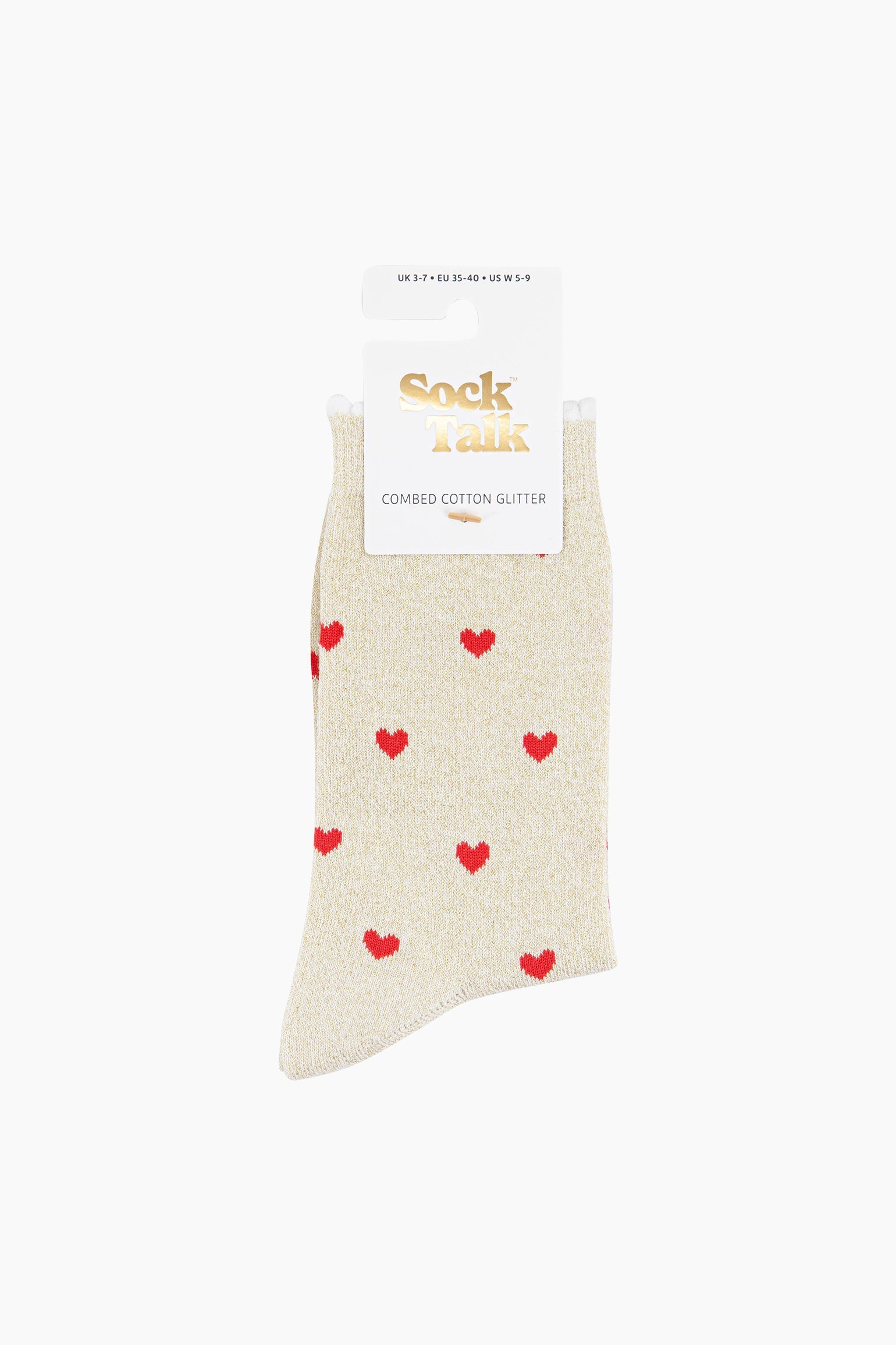 Beige Love Hearts Combed Cotton Glitter Socks, Image 4 of 4