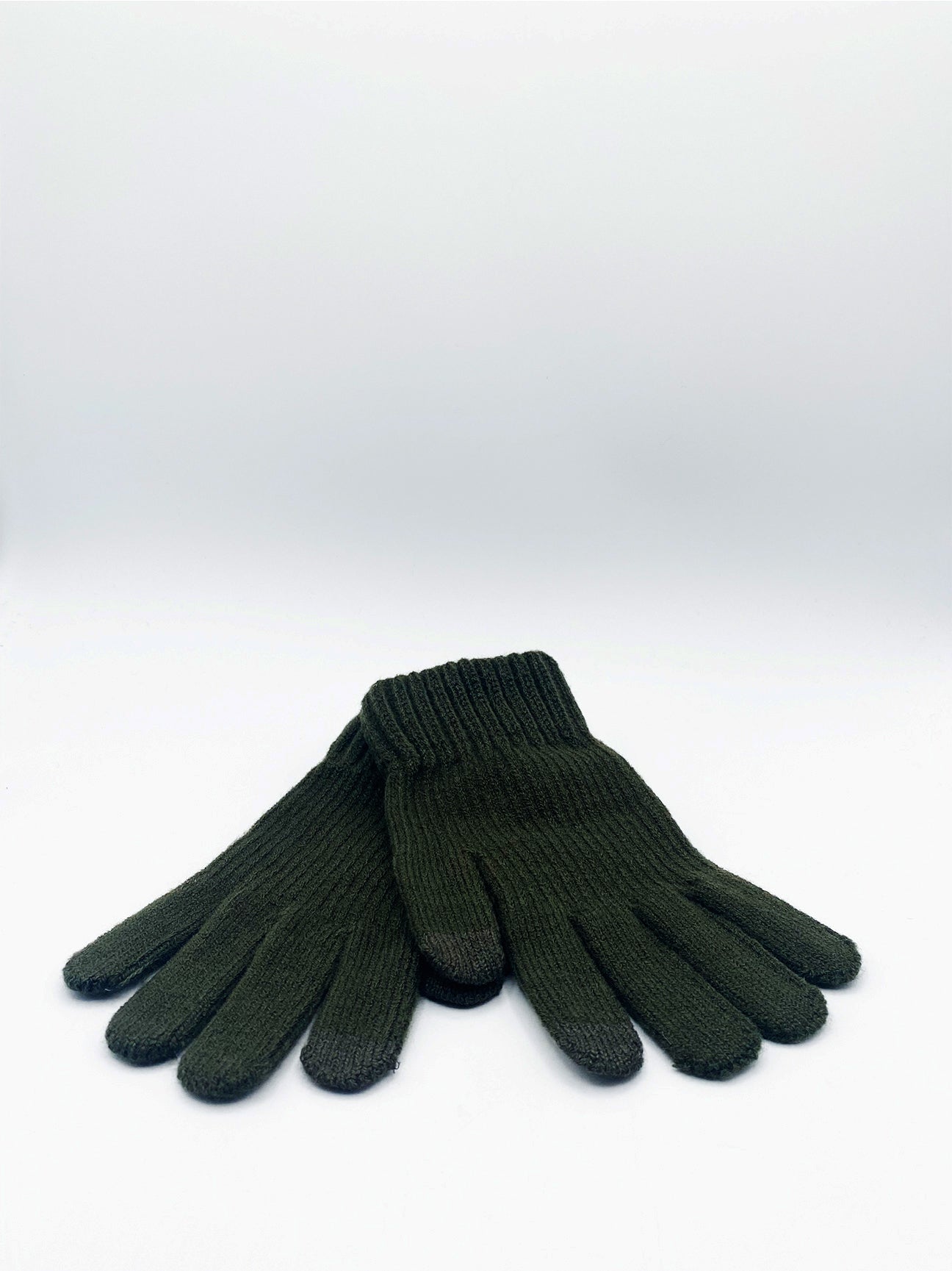 Khaki SVNX Khaki Ribbed Knitted Gloves, Image 2 of 2