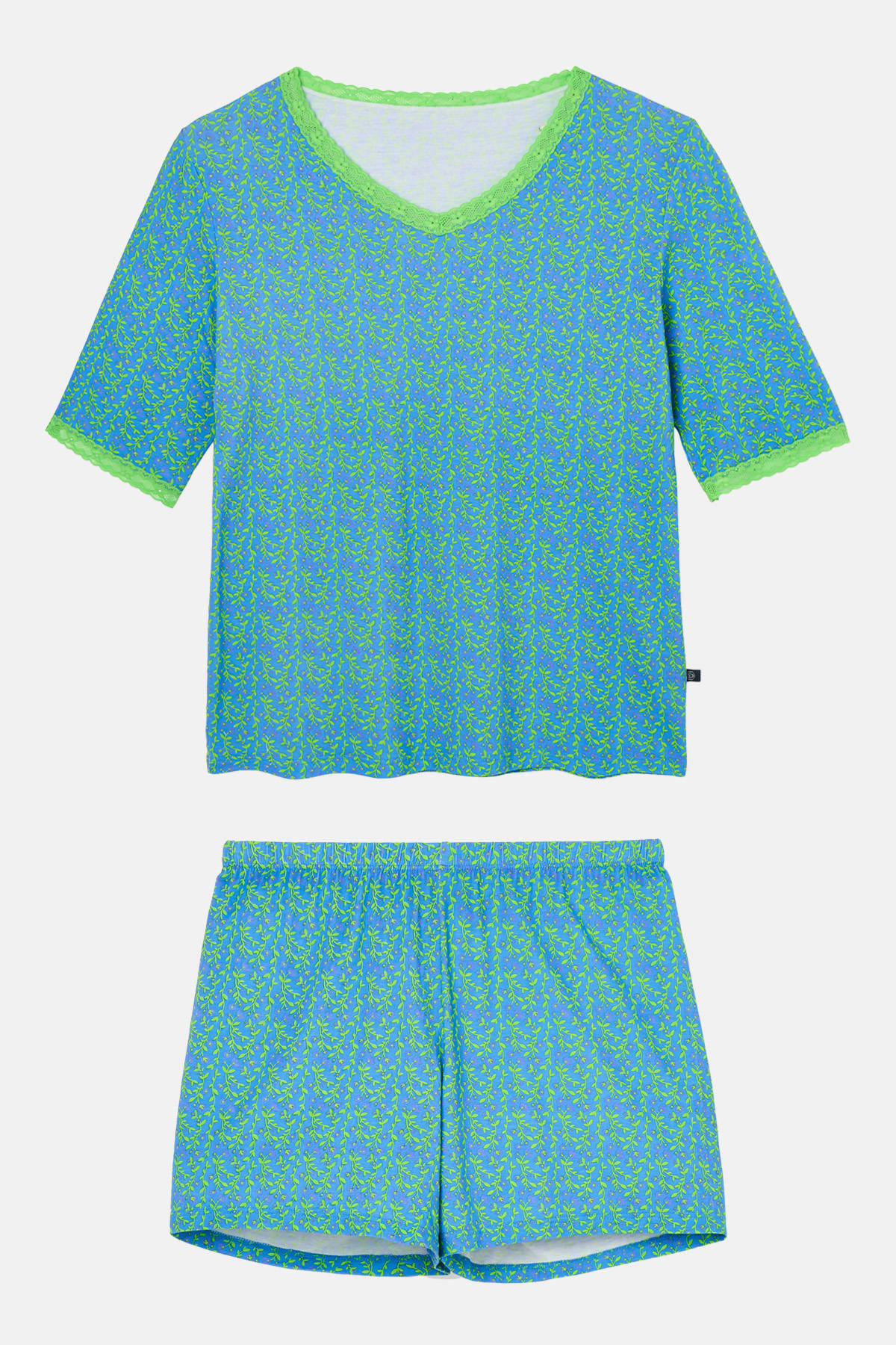 Blue Fluorescent "Blooming Fabulous" Bamboo Lace Short Pyjama Set, Image 4 of 6
