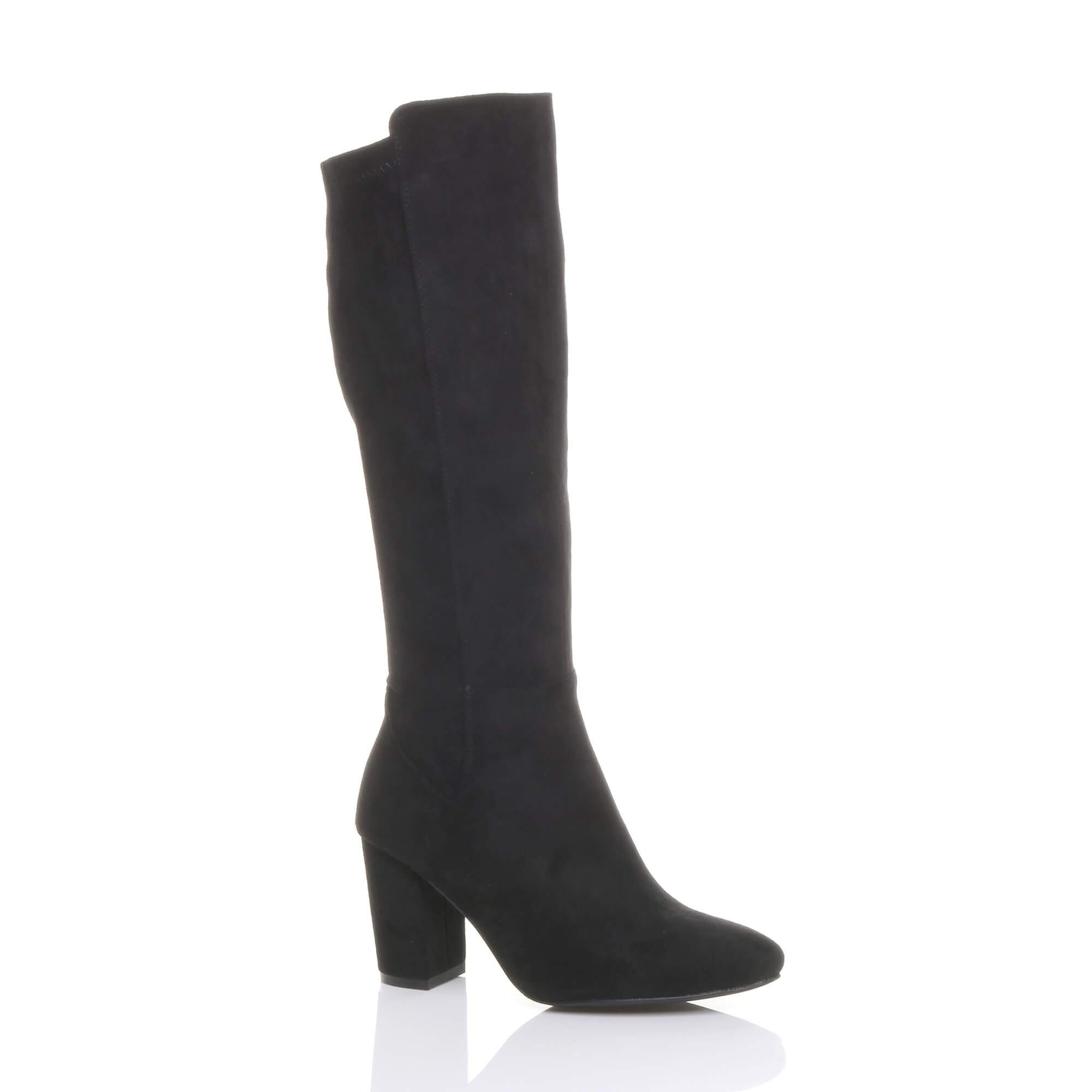 Black AJVANI Black High Block Heel Stretchy Calf Boots, Image 2 of 5