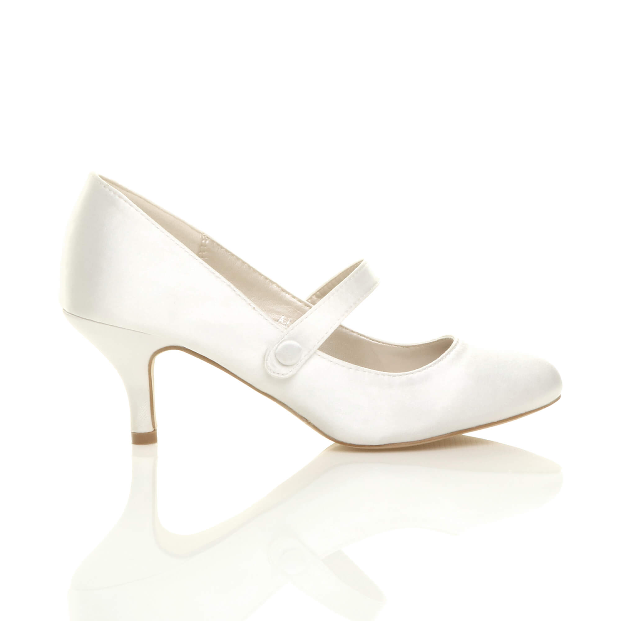 White AJVANI White Mid Heel Mary Jane Court Shoes, Image 2 of 6