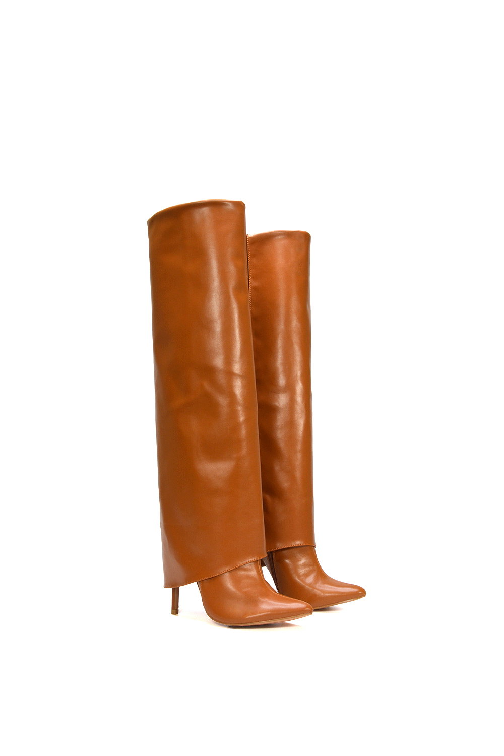 Tan XY LONDON Tan 'Shauna' Foldover Knee High Boots With Stiletto Heel, Image 6 of 6