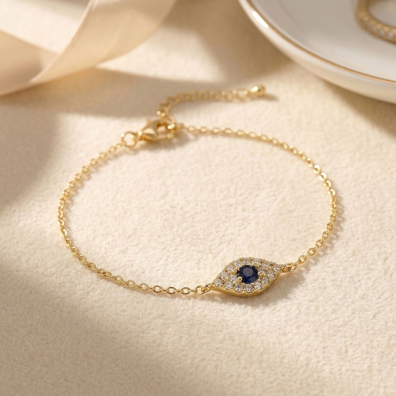 Gold Minimalist Elegant Evil Eye Gold Plated Bracelet, Image 1 of 4