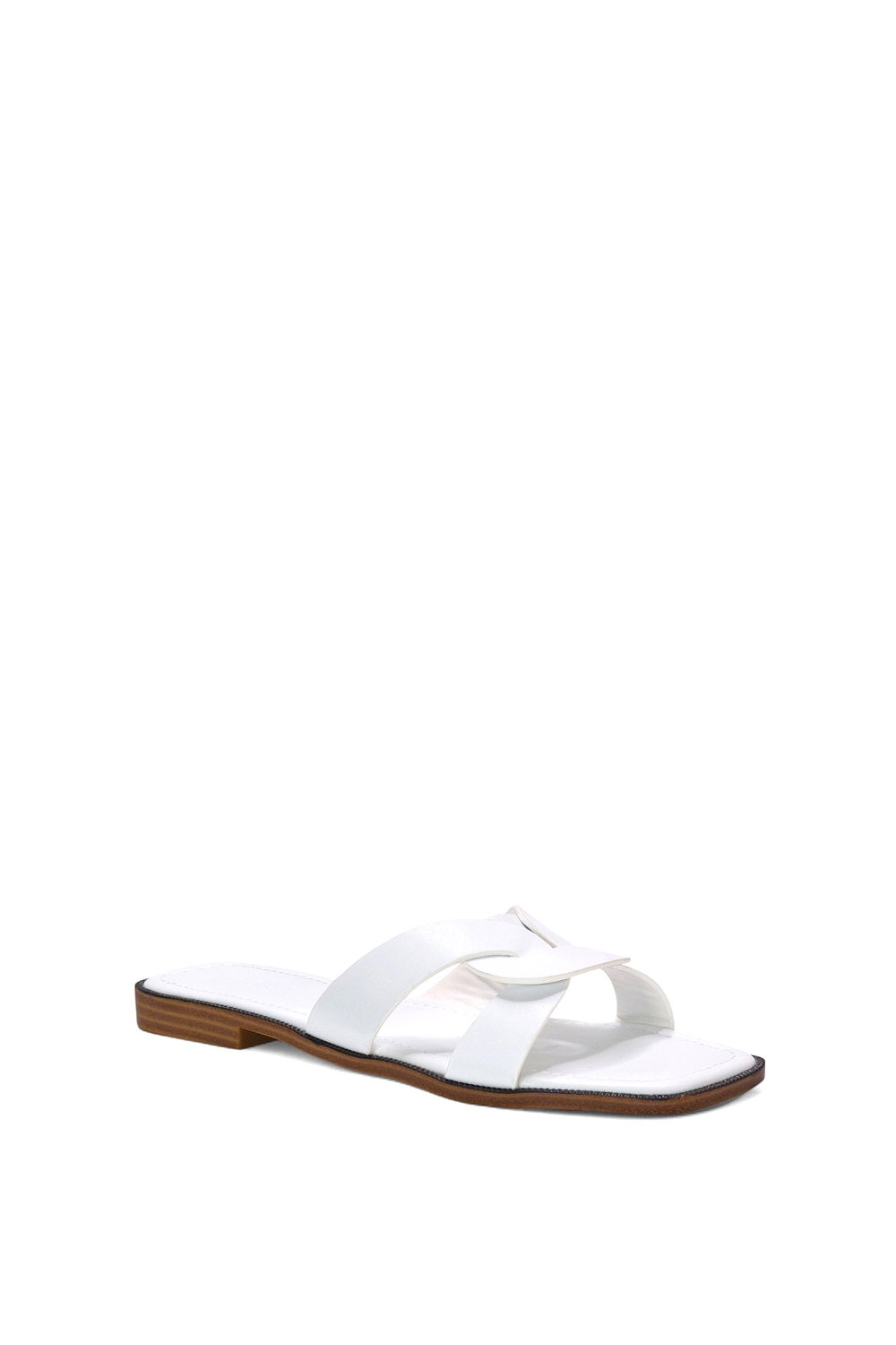 White 'Charley' Open Toe Slip On Slider Sandals With Square Toe, Image 2 of 5