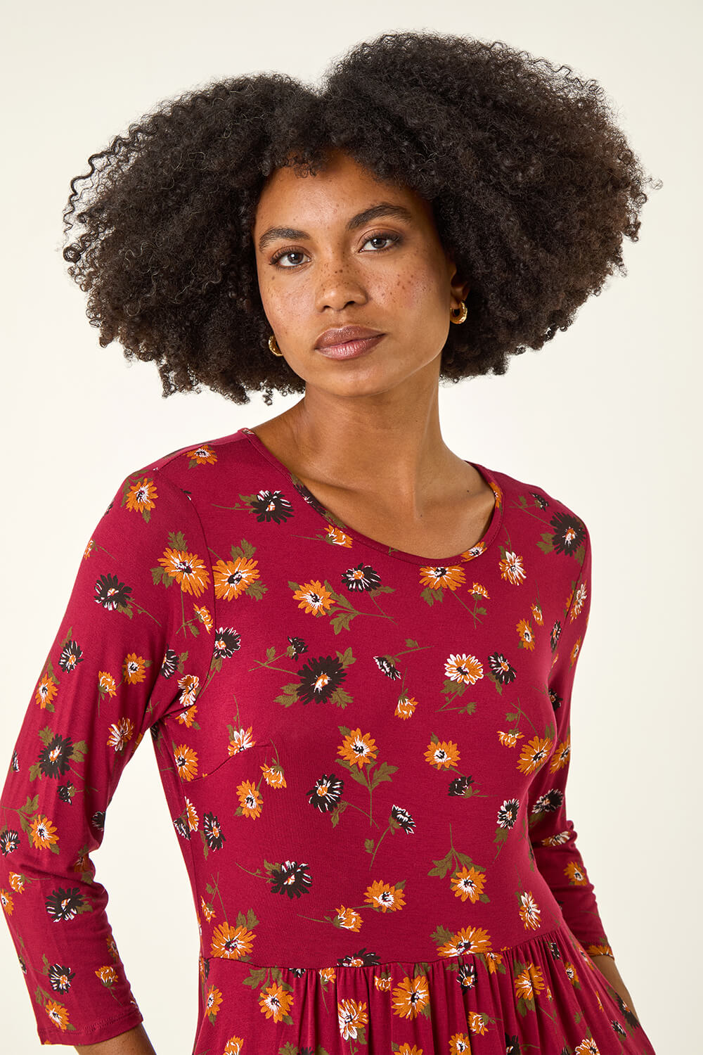 Rust Floral Print Pocket Detail Midi Dress, Image 5 of 5