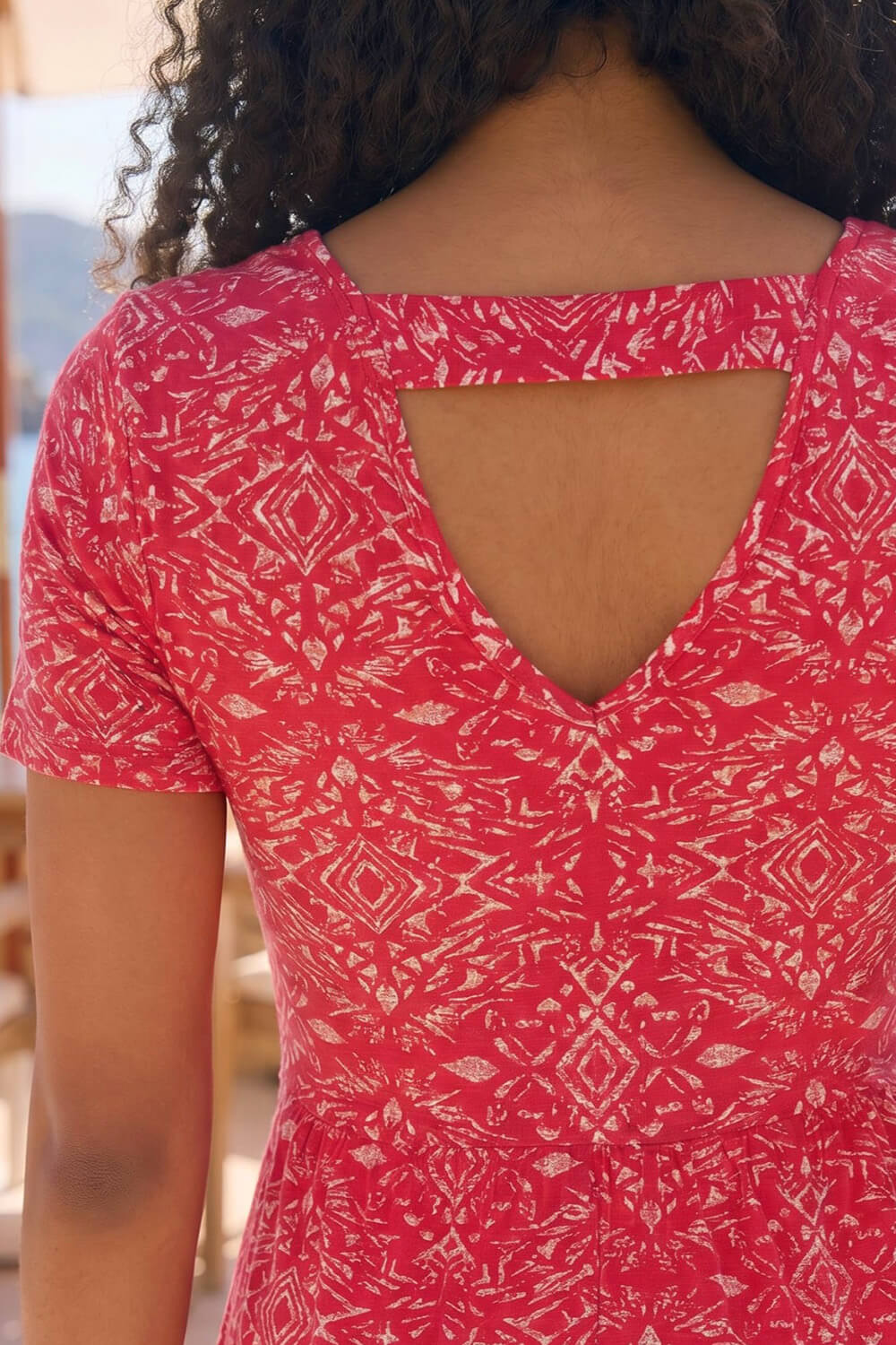 Red Petite Aztec Gathered Waist Midi Dress, Image 5 of 4