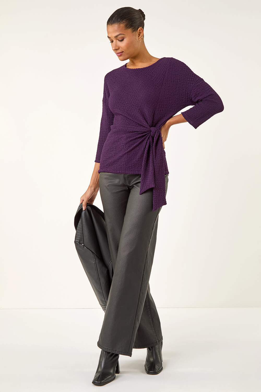 Purple Textured Asymmetric Wrap Top, Image 1 of 5