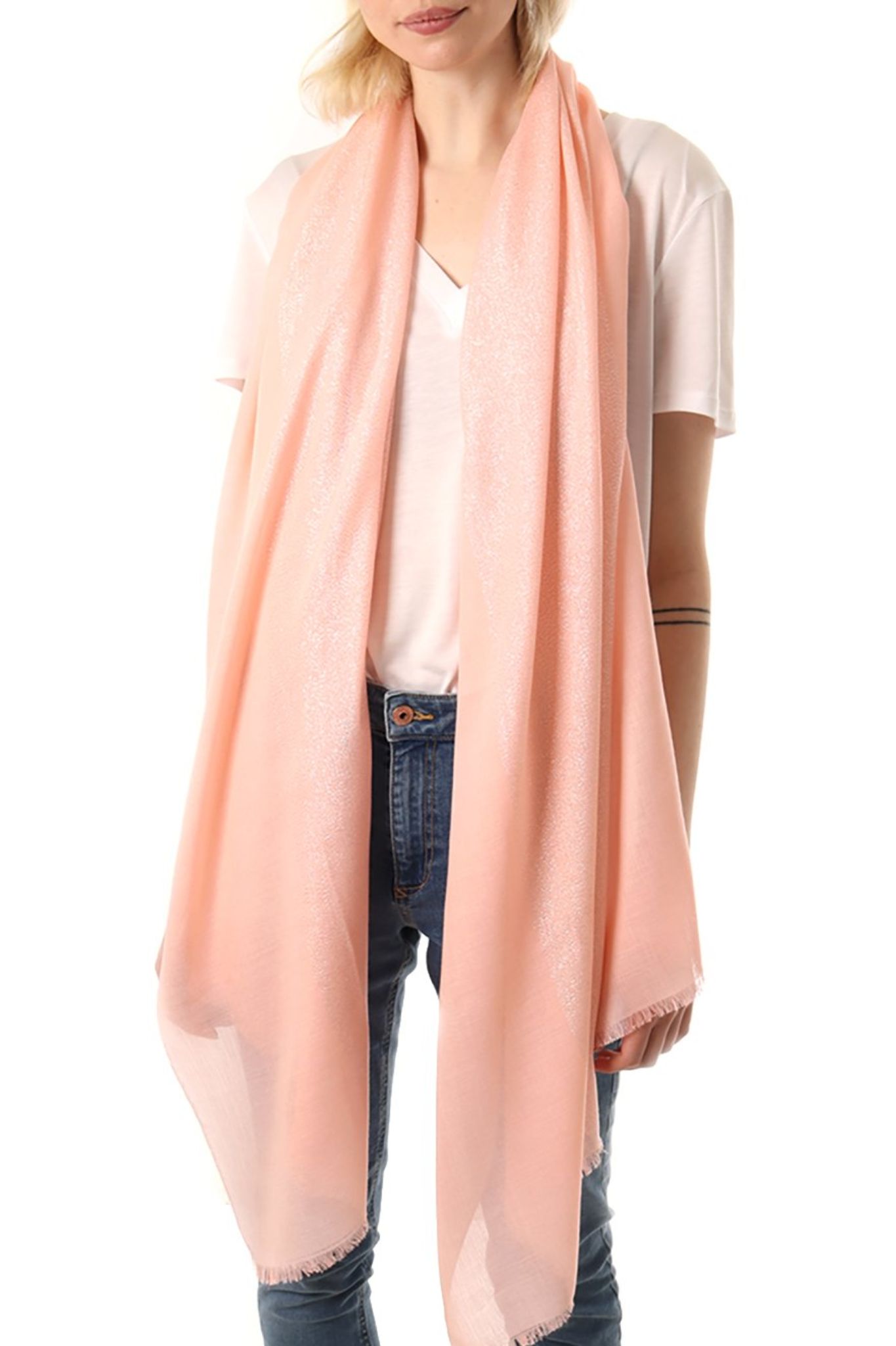 Light Pink Plain Glitter Lightweight Evening Scarf, Image 2 of 3