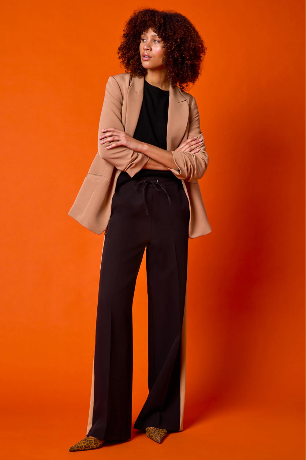 Tan Tailored Ruched Sleeve Stretch Blazer, Image 7 of 7