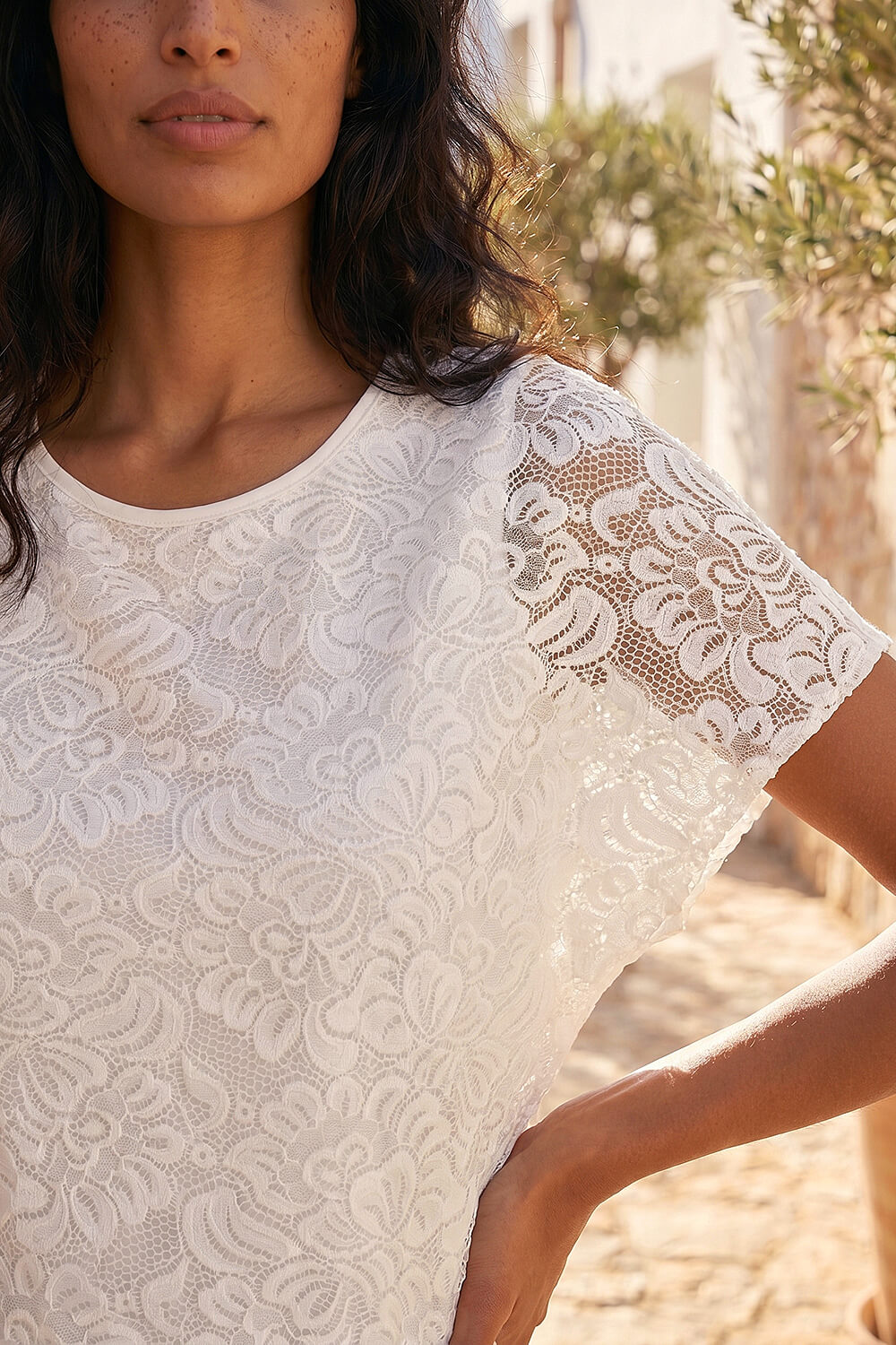 Ivory Lace Bubble Hem Top, Image 5 of 4