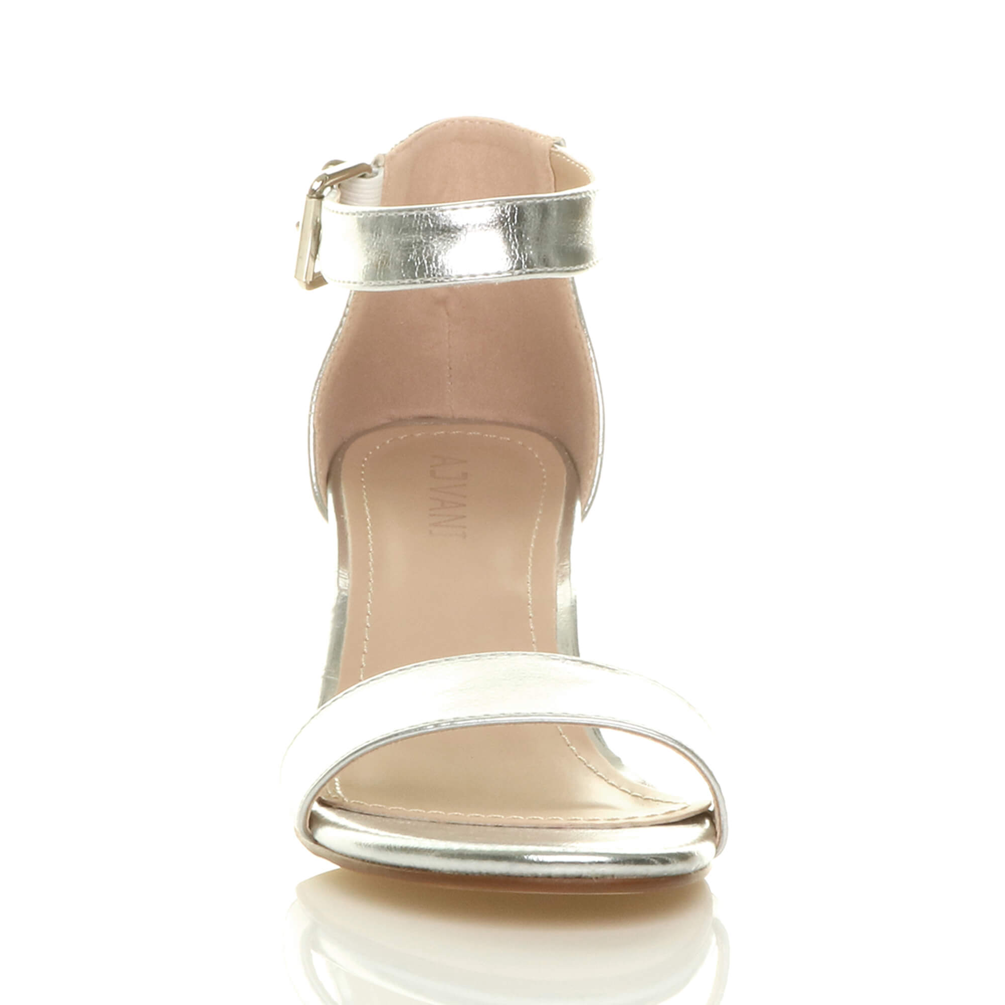 Silver AJVANI Silver Mid Block Heel Ankle Strap Sandals, Image 6 of 6