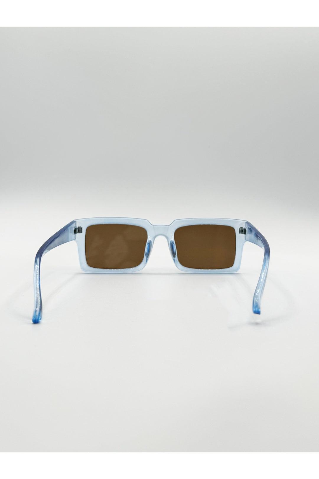 Blue Square Frame Sunglasses in Translucent Blue with Brown Lenses, Image 4 of 4