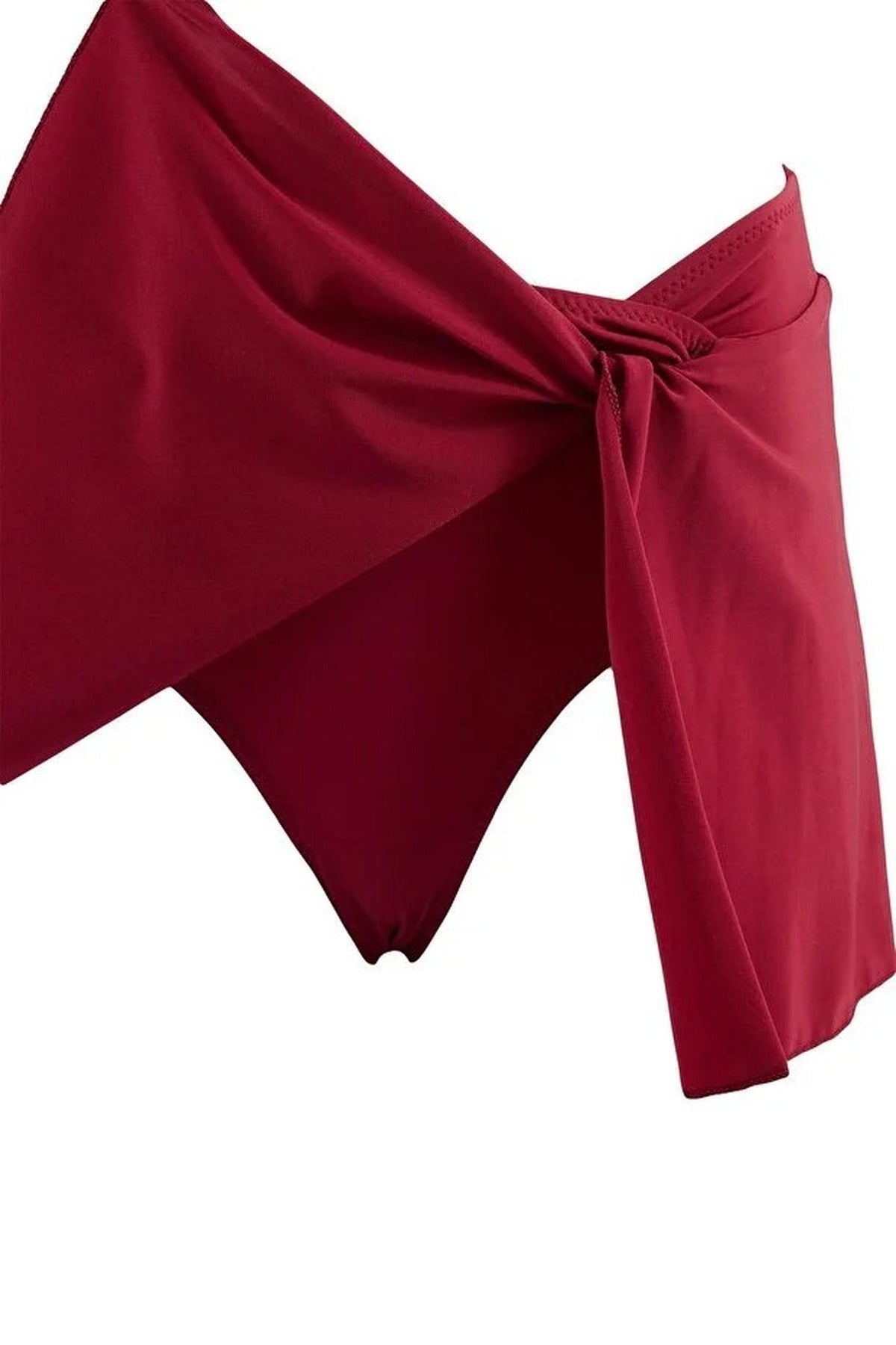Burgundy Slit Detail Skirted Bikini Bottom, Image 2 of 3