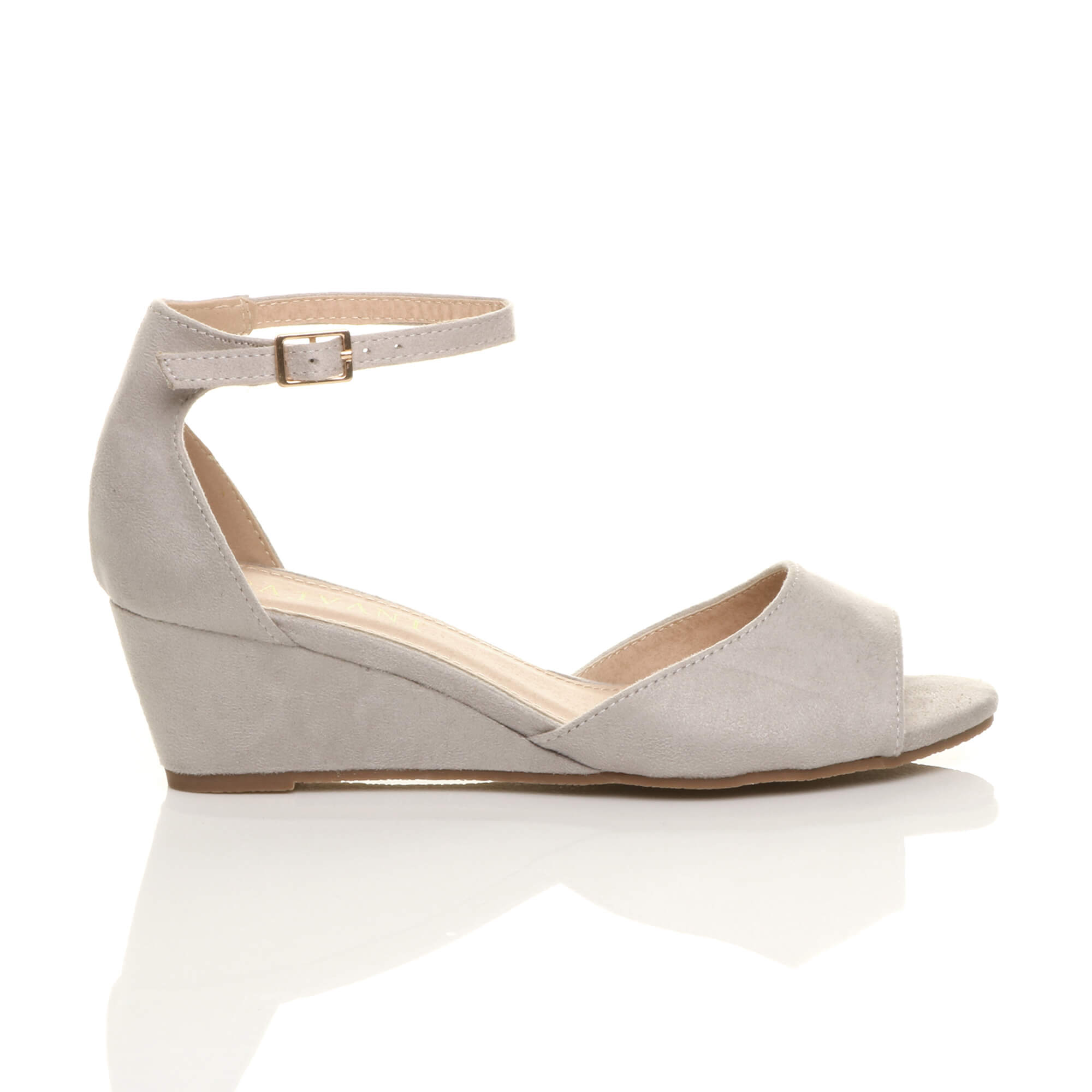 Grey Mid Wedge Heel Ankle Strap Sandals, Image 2 of 5