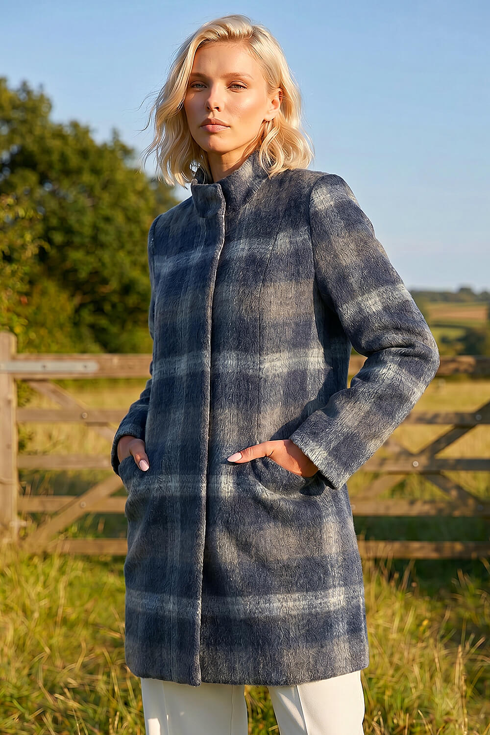 Navy Petite Check Coat, Image 5 of 5