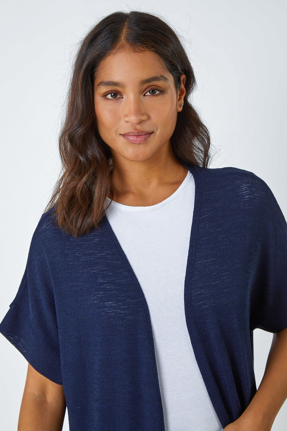 Navy Short Sleeve Longline Cardigan, Image 5 of 5