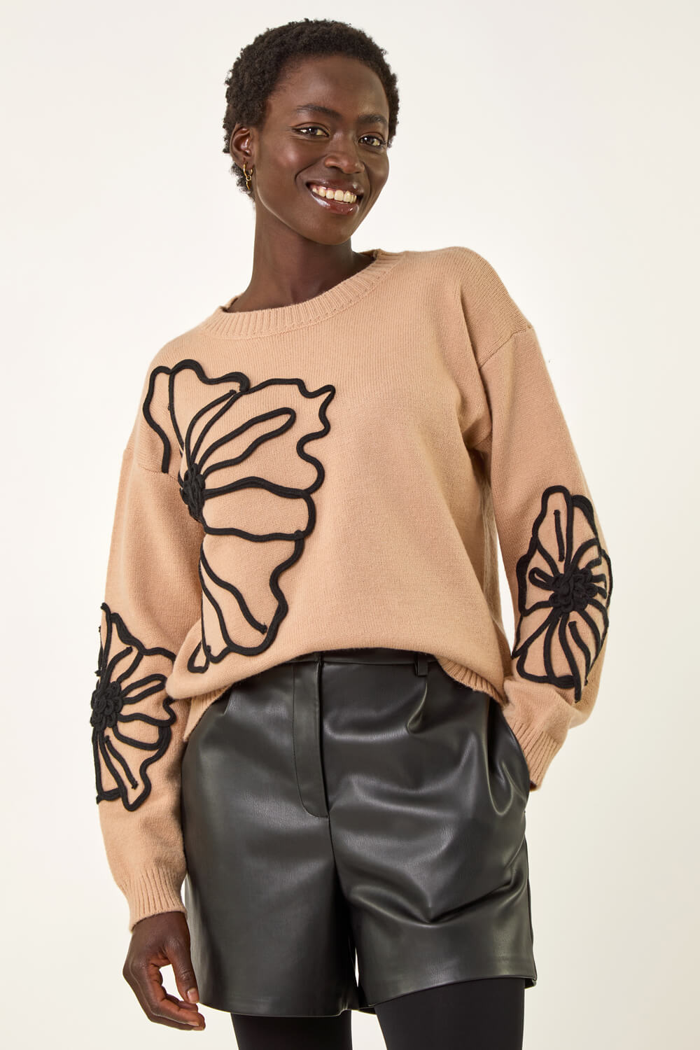 Camel  Cornelli Floral Knit Jumper, Image 1 of 5