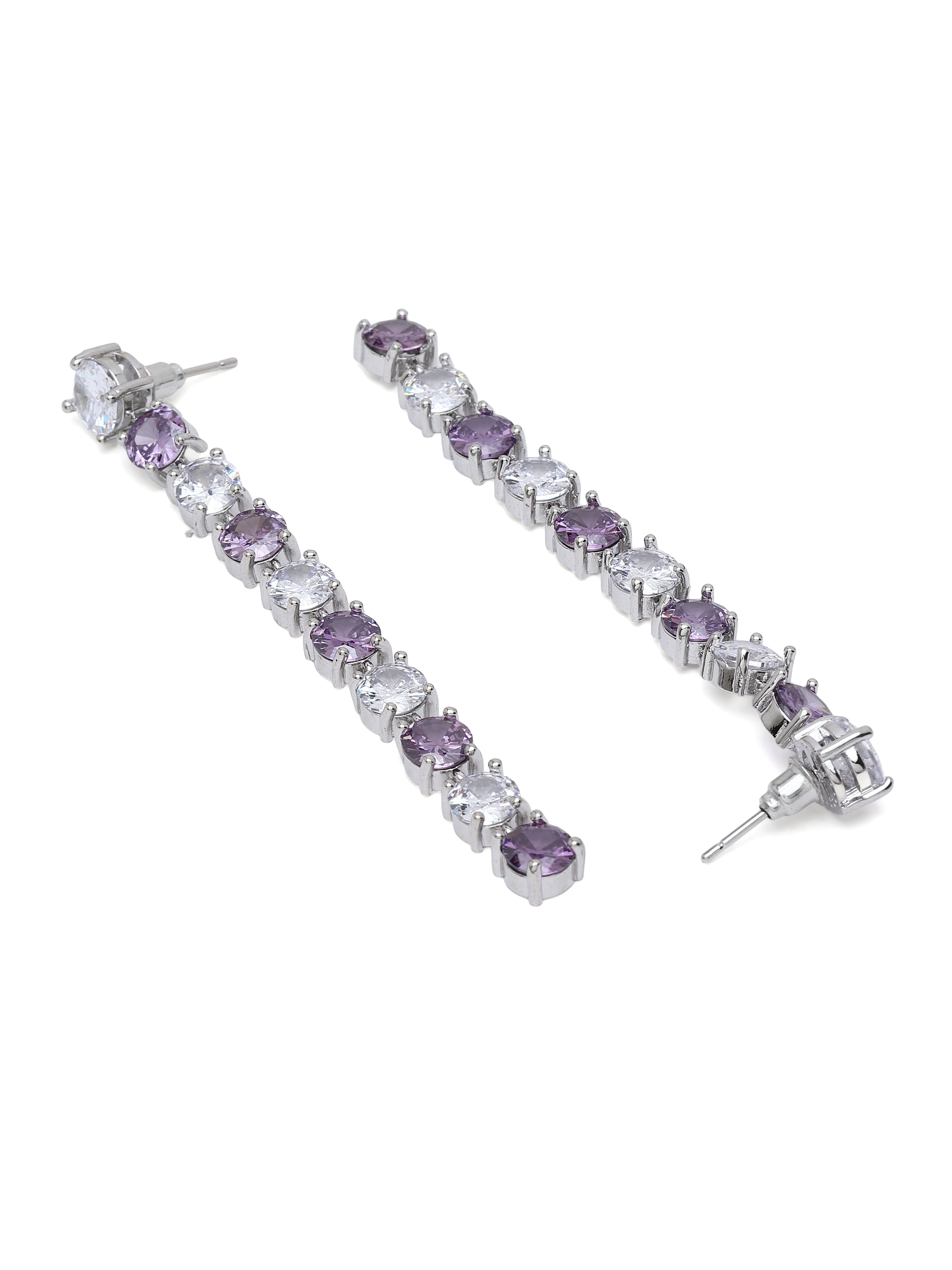 Purple Graduated Crystal Line Drop Earrings, Image 2 of 3