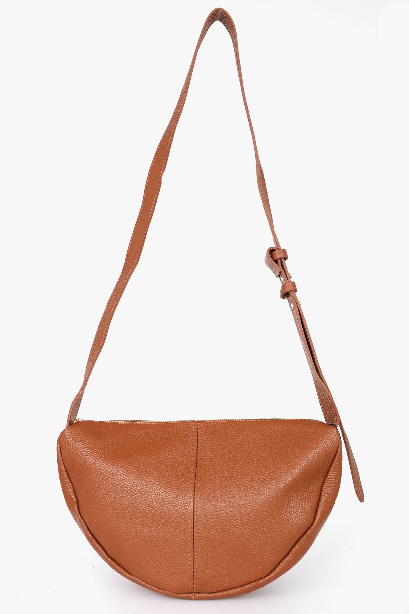 Tan Italian LeatherHalf Moon Crossbody Bag, Image 1 of 3