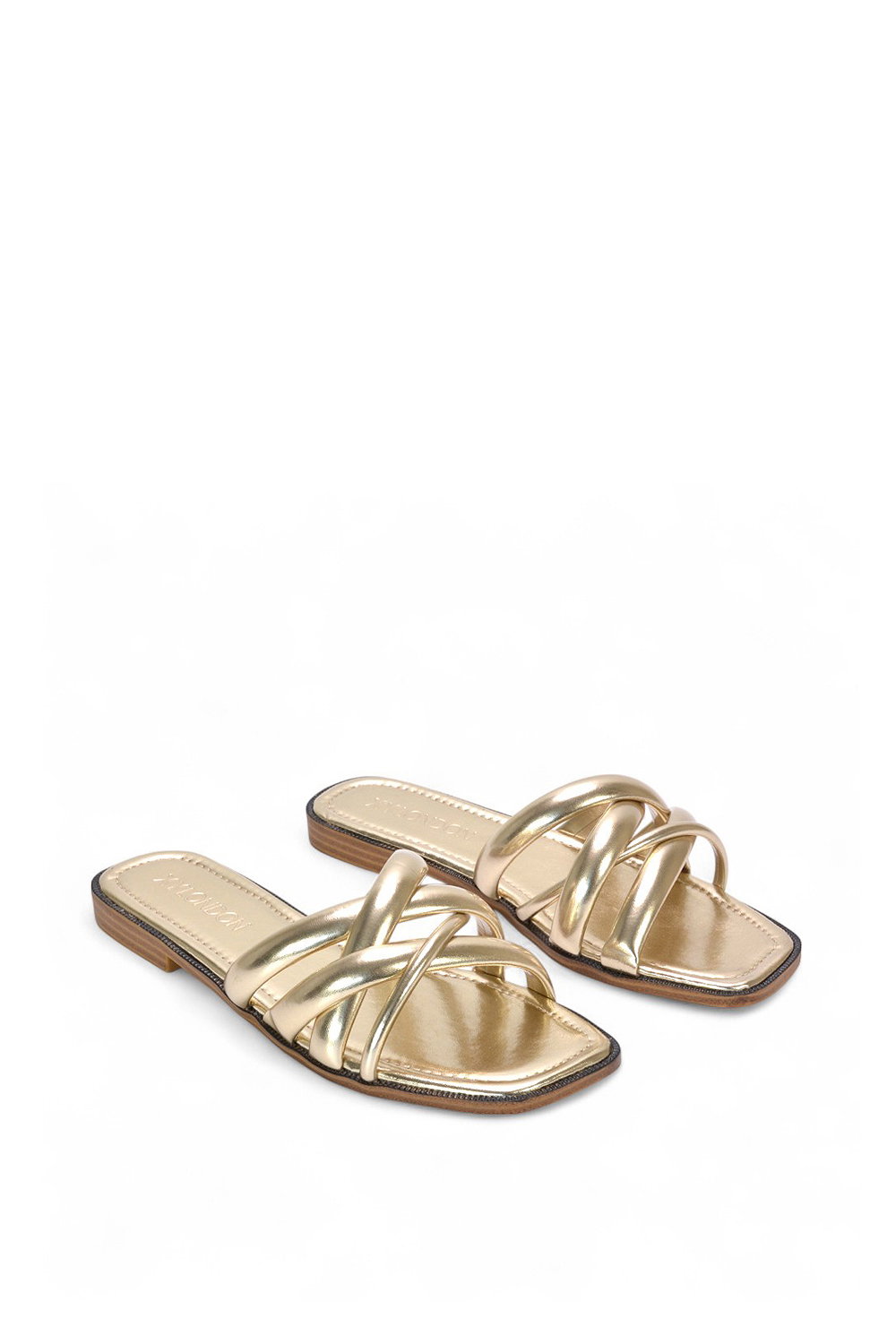 Gold XY LONDON Gold 'Fiona' Strappy Flat Open Toe Sandal Mule Sliders, Image 4 of 5