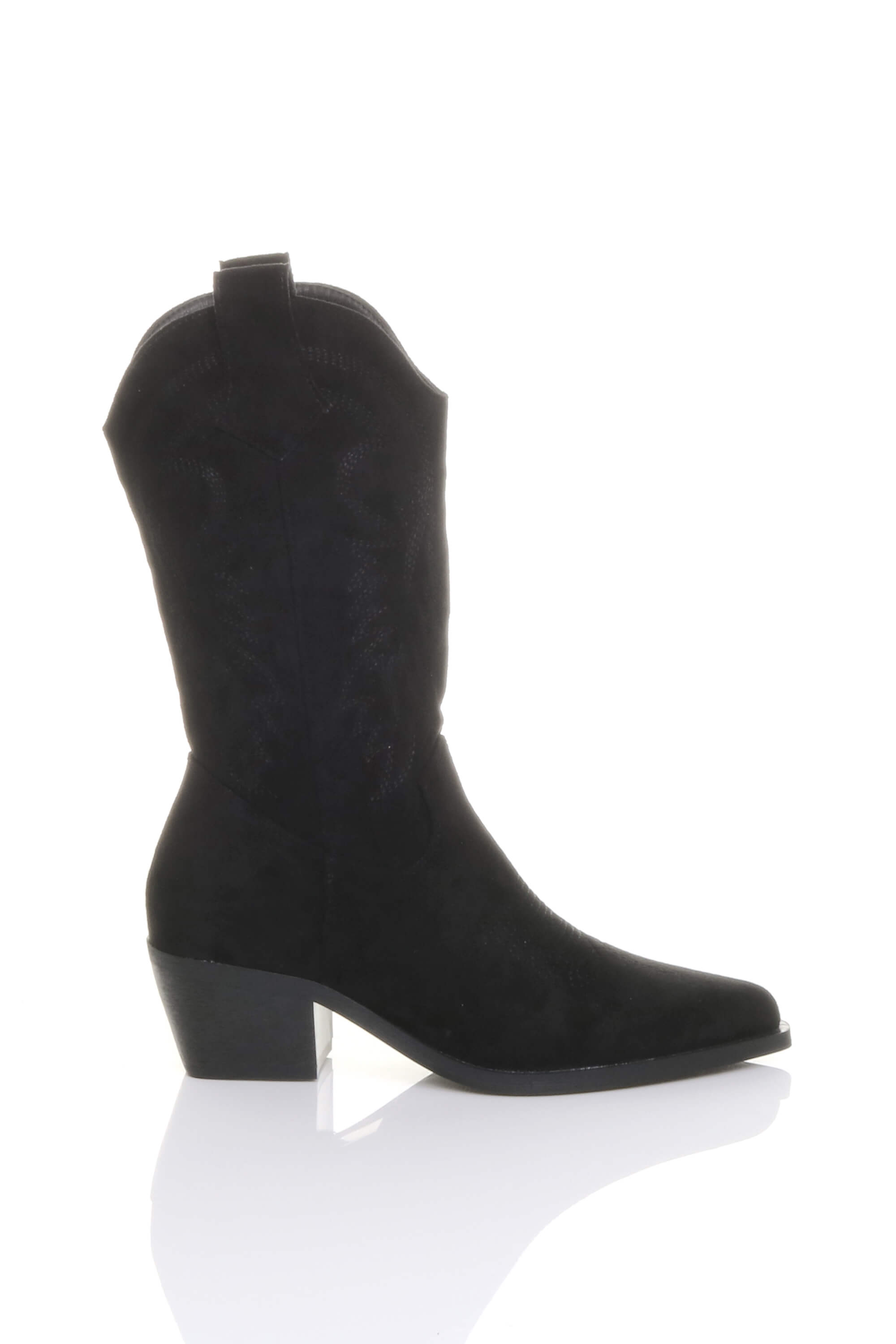 Black Low Cuban Heel Embroidered Cowboy Western Boots, Image 2 of 4