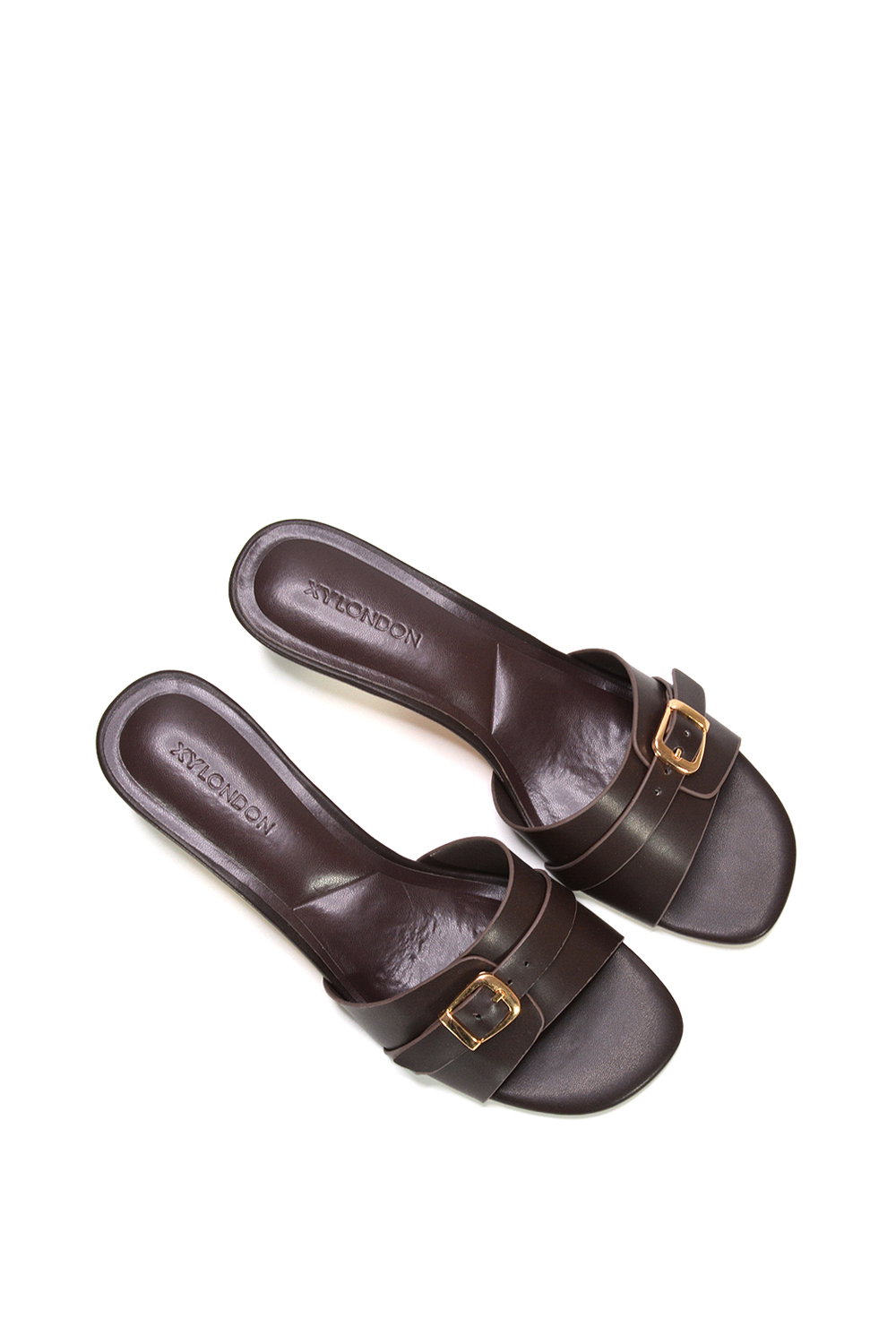 Brown XY LONDON Brown 'Romee' Slip On Low Kitten Heel Mule Sandals, Image 6 of 6