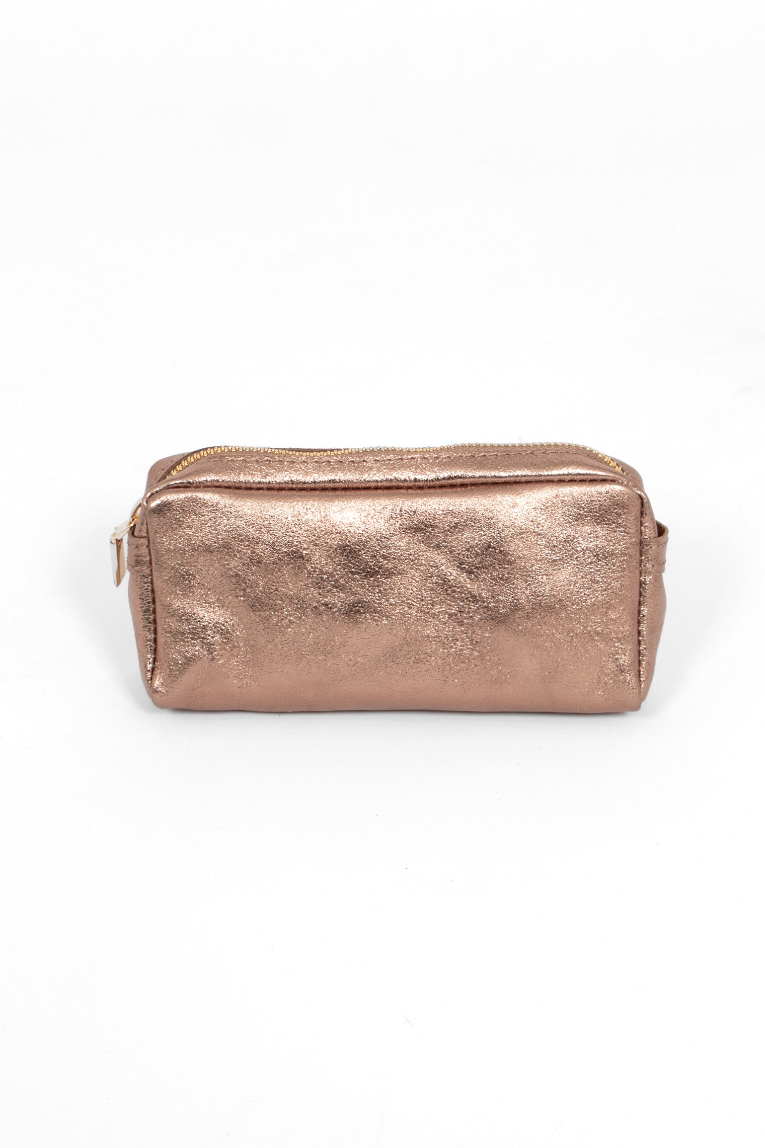 Champagne Metallic Italian Leather Cosmetic Bag, Image 1 of 2