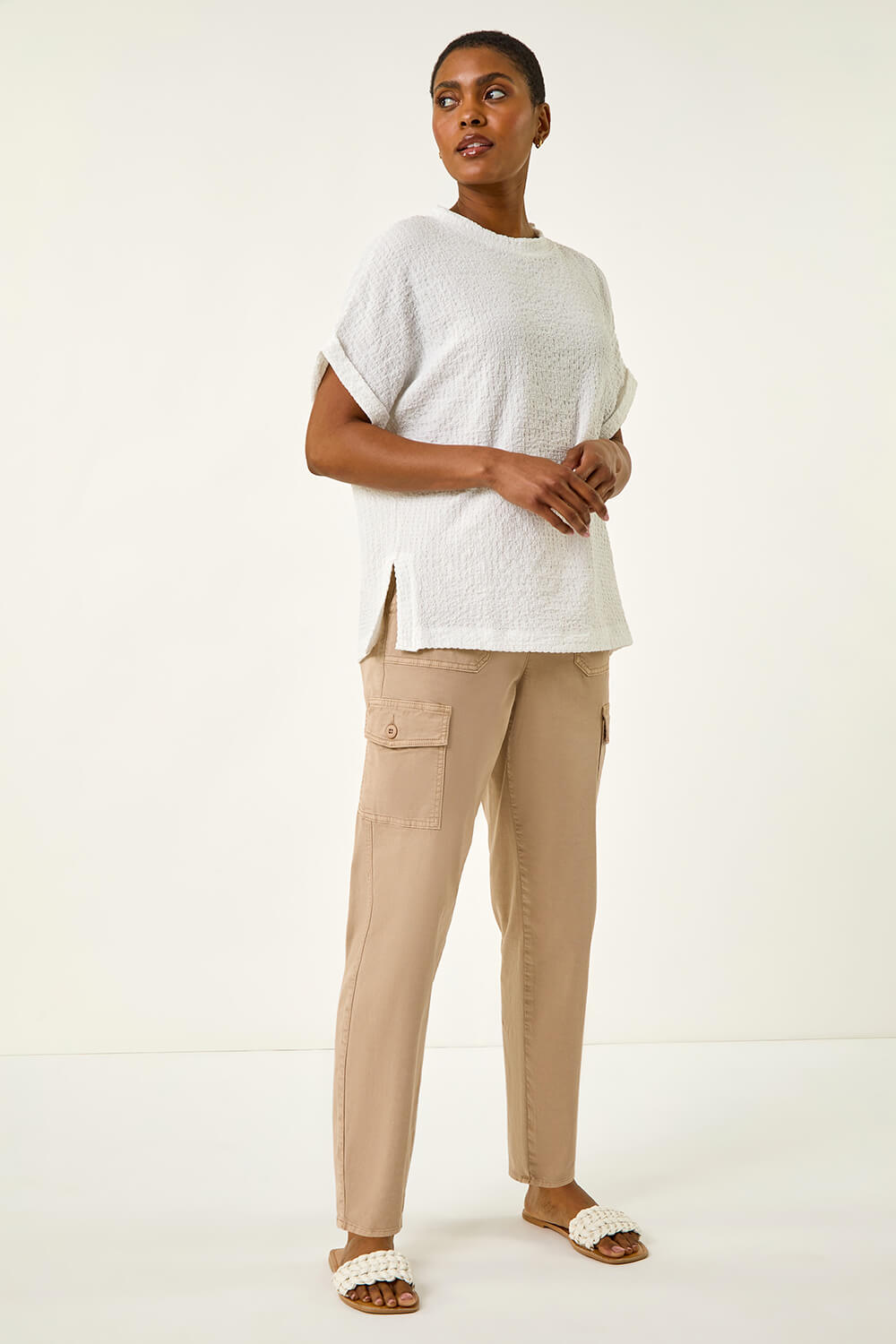 Ivory Textured Crepe Boxy Shirt, Image 1 of 5