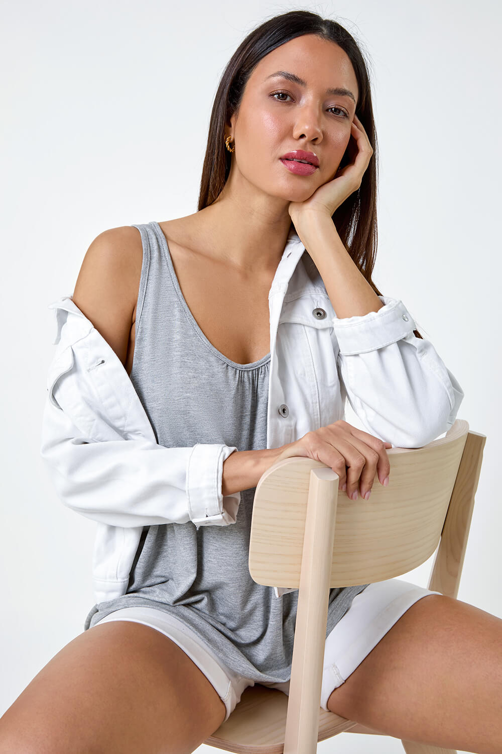 Light Grey Stretch Jersey Vest Top, Image 1 of 5